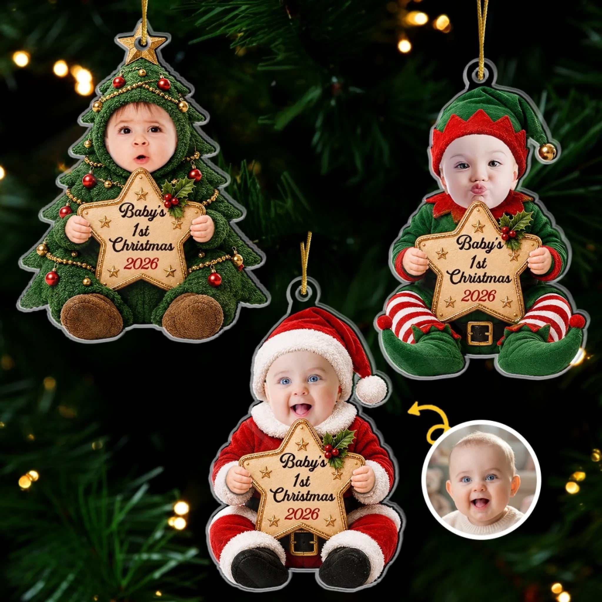 Custom Photo First Christmas Acrylic Ornament, Personalized Baby Shower Gift for New Parents