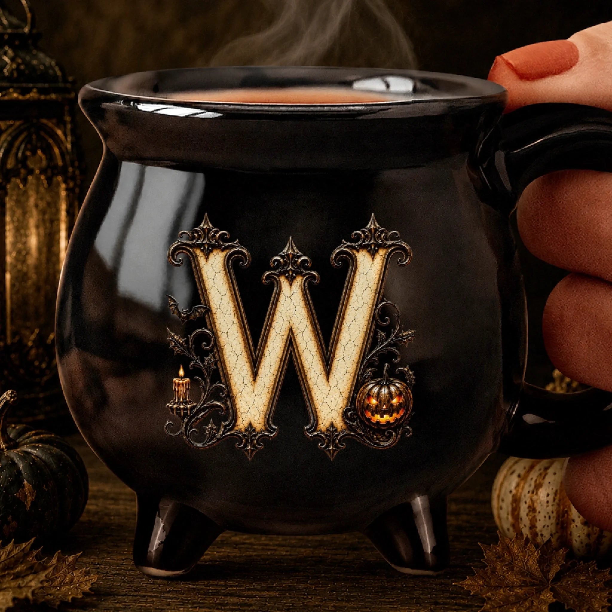 Custom 12oz Ceramic Cauldron Coffee Mug, Personalized Halloween Witchy Gift for Her