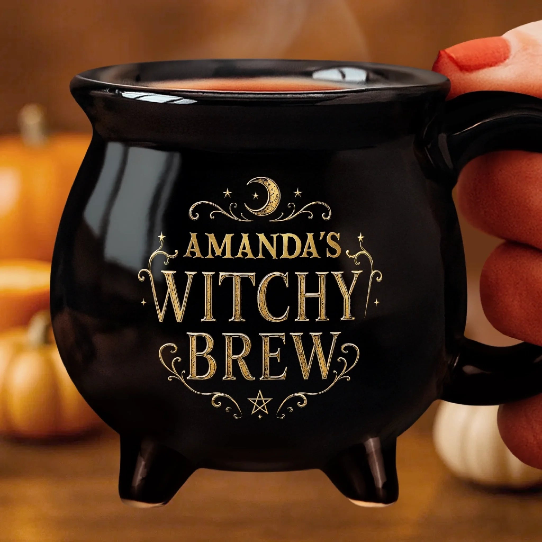 Born to Bewitch Custom 12oz Ceramic Cauldron Coffee Mug, Personalized Halloween Gift for Wife, Mom or Bestie