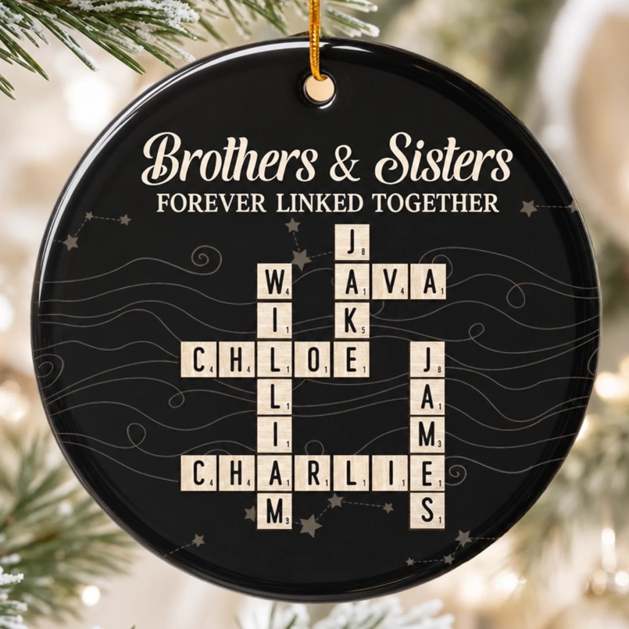 Personalized Scrabble Ceramic Ornament, Custom Christmas Birthday Gift for Brother or Sister