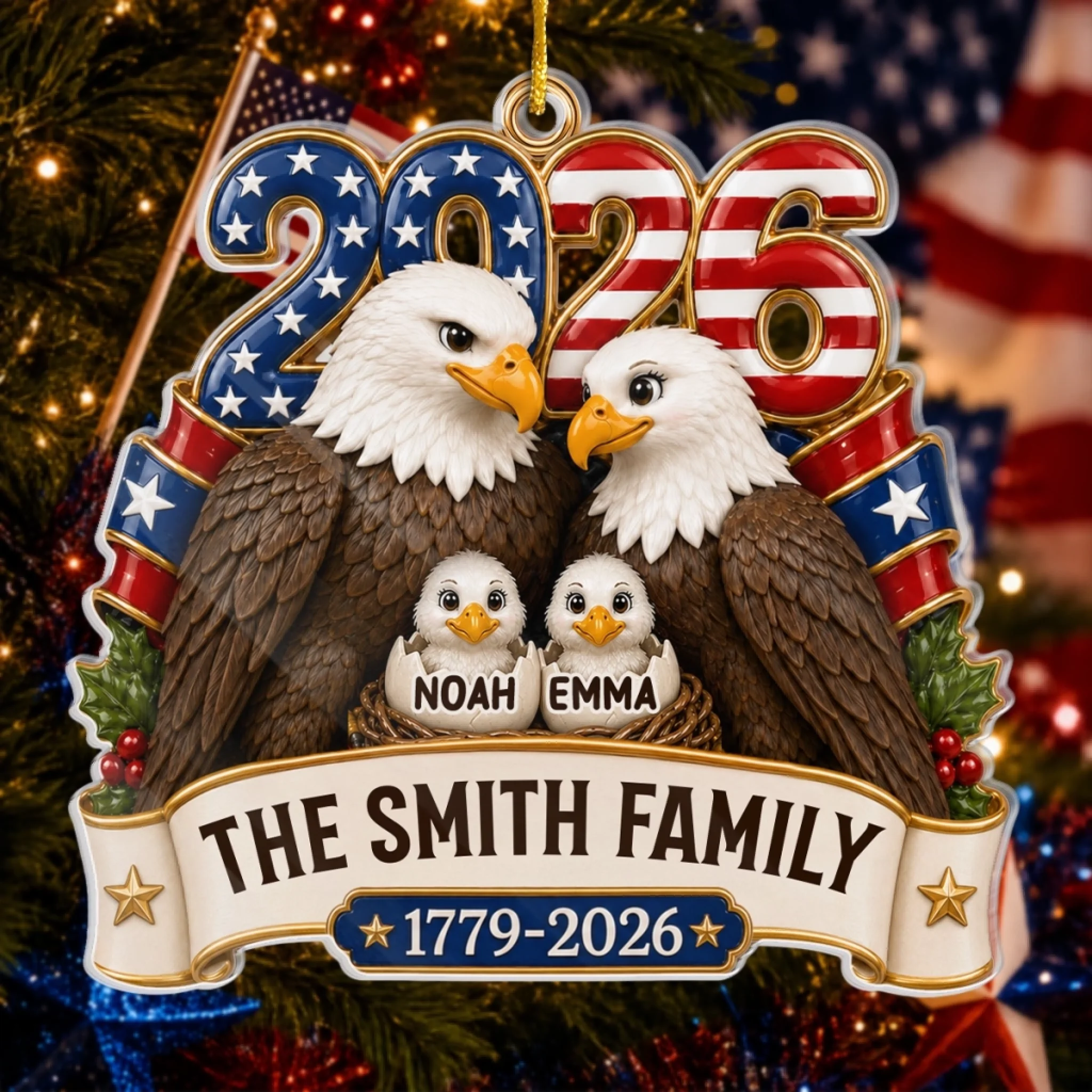 Custom Acrylic Ornament, Personalized America 250th Anniversary Christmas Gift for Family