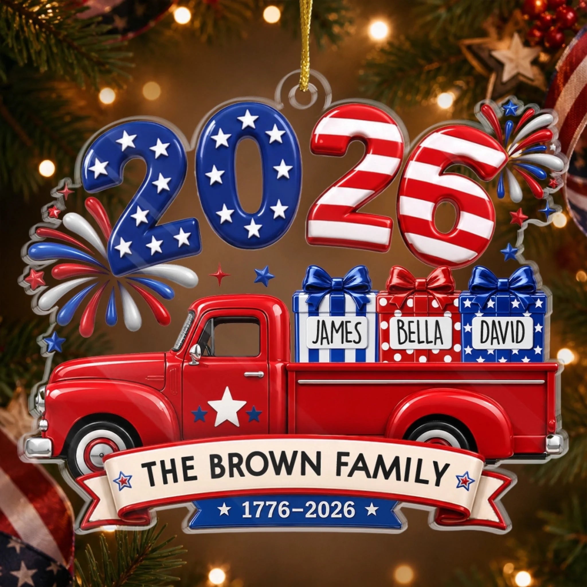 Custom Acrylic Ornament - Personalized America 250th Anniversary Patriotic Christmas Gift for Family