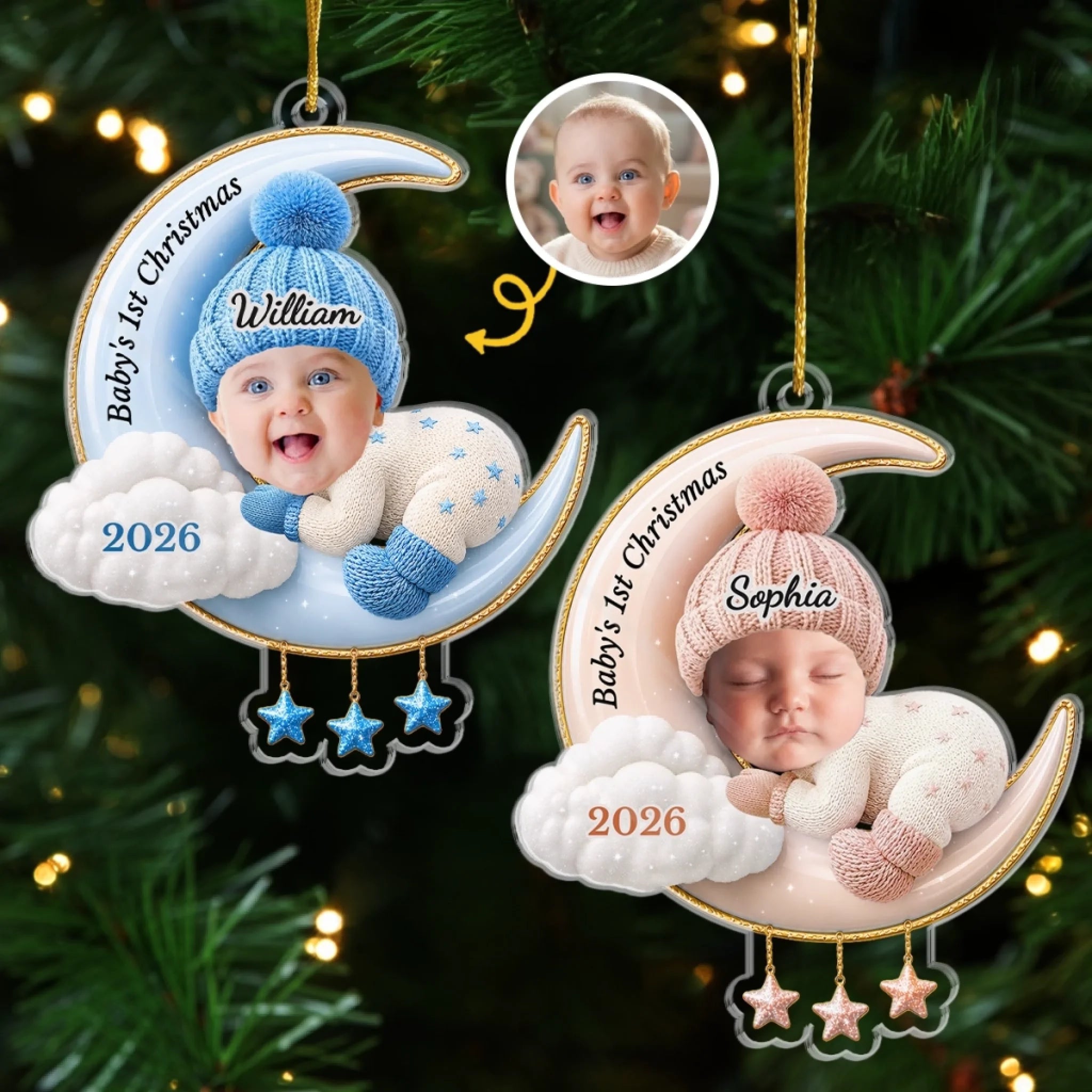 Custom Photo First Christmas Acrylic Ornament Personalized Baby Shower Gift for New Parents