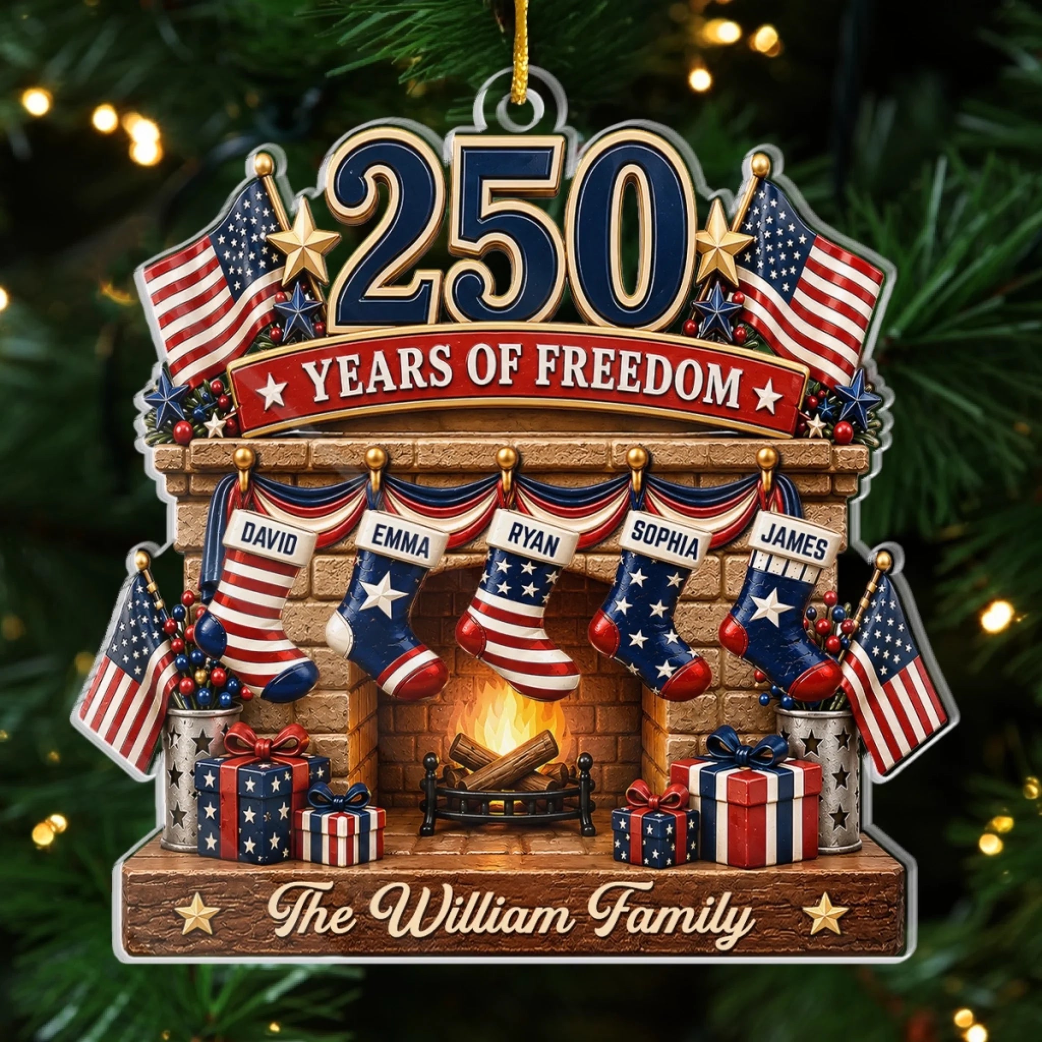 Custom Acrylic Ornament, Personalized America 250th Anniversary Christmas Gift for Mom Dad Brother Sister