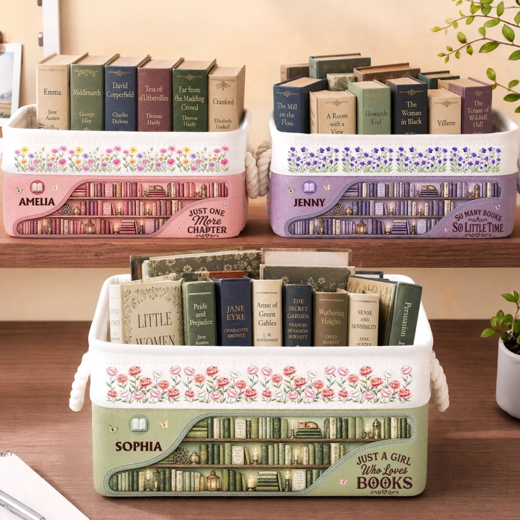 Personalized Book Lover Storage Basket, Custom Bookish Gift for Readers and Bookworms