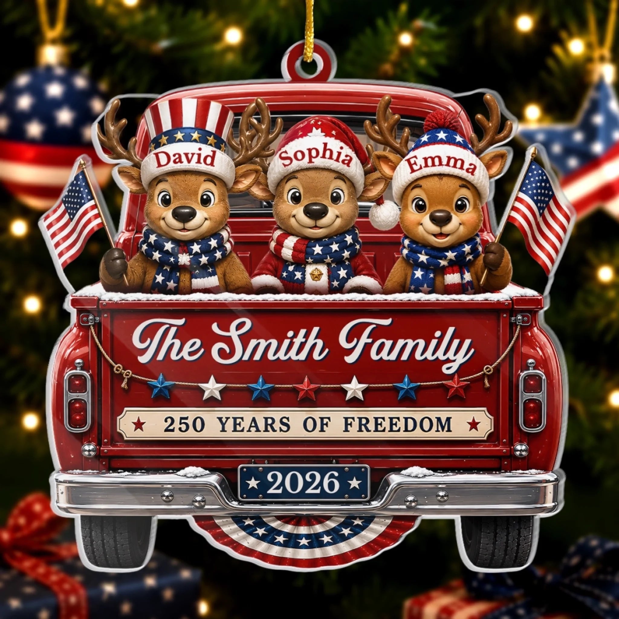 Personalized America 250th Anniversary Acrylic Ornament, Built on Love and Freedom Christmas Gift for Family