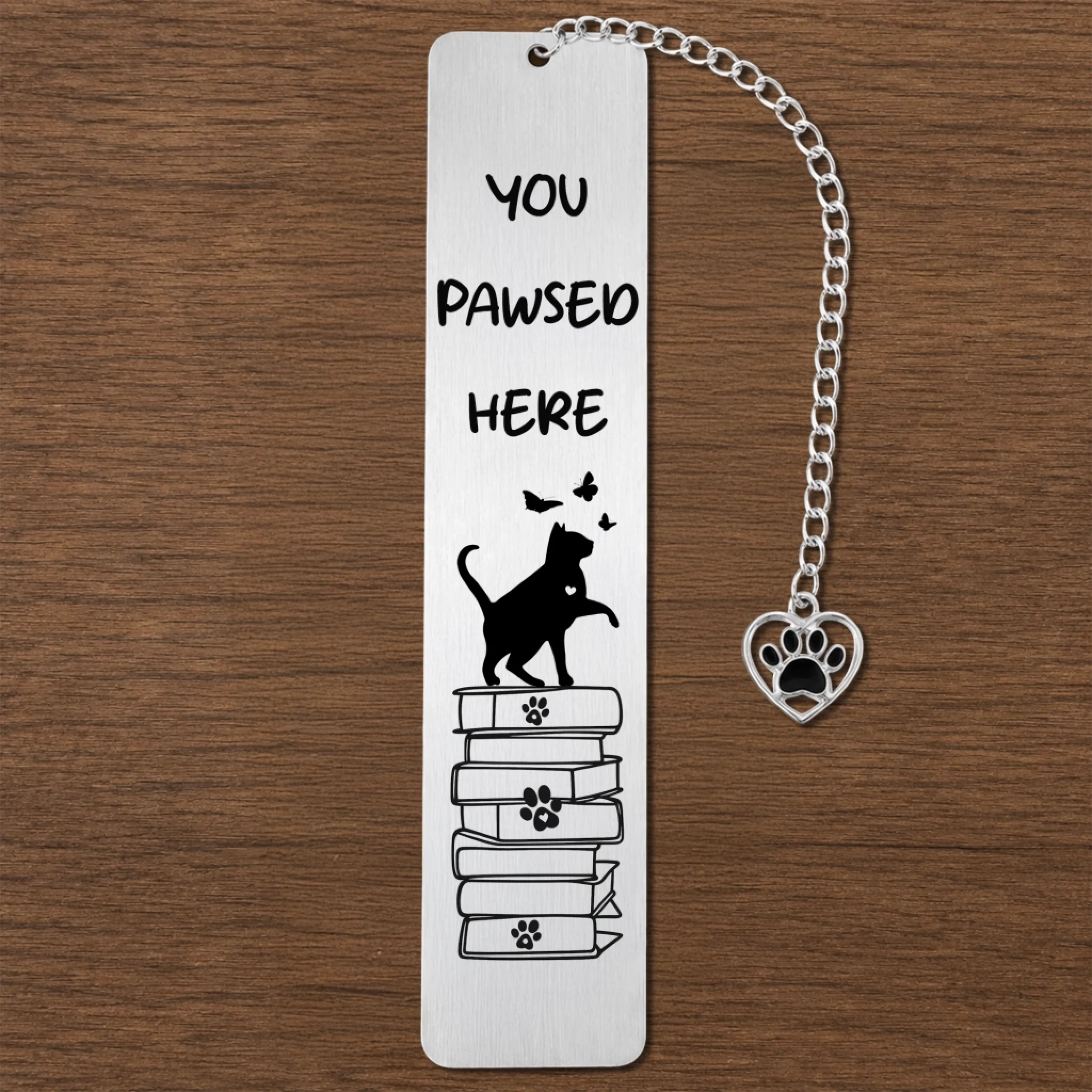 Custom Metal Bookmark Personalized You Pawsed Here Bookish Gift for Book Lovers and Cat Parents