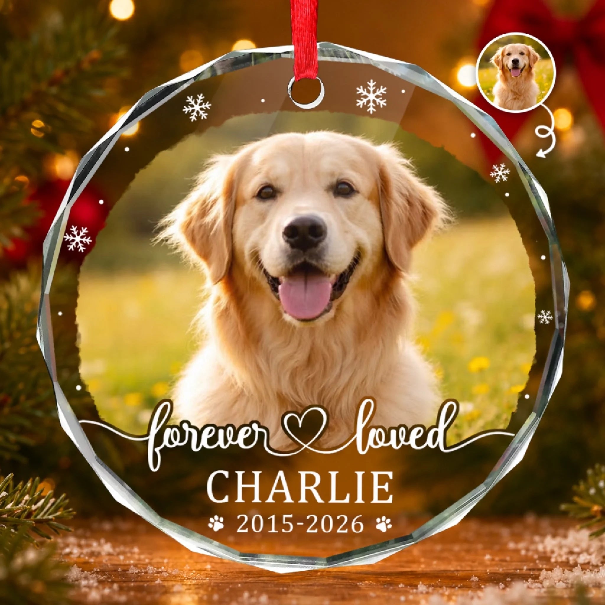 Custom Photo Circle Glass Ornament Personalized Pet Christmas Memorial Gift for Dogs and Cats