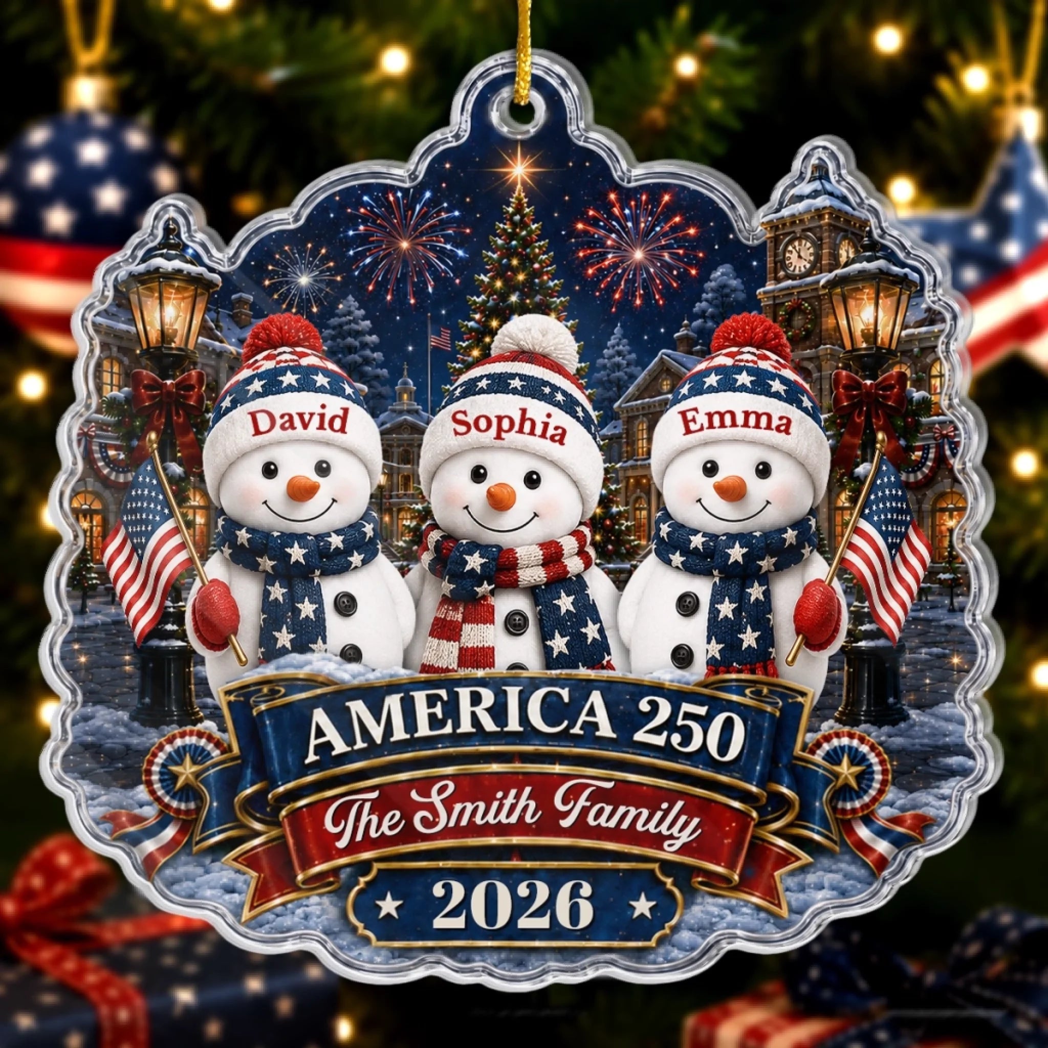 Custom Acrylic Ornament Personalized America 250th Anniversary Christmas Gift for Family