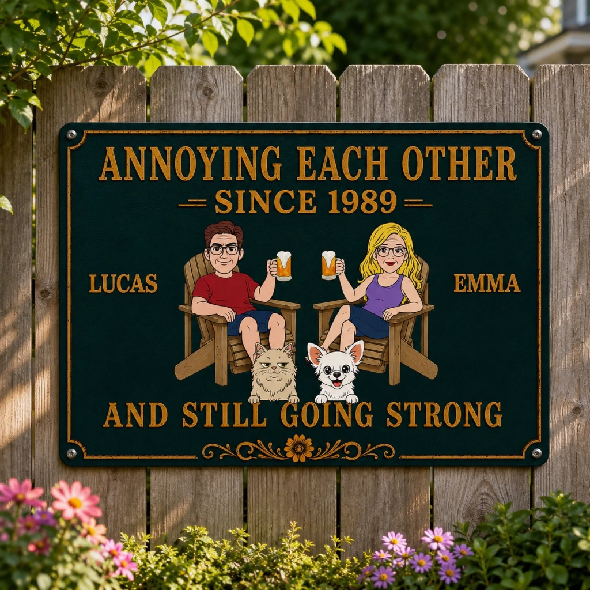 Custom Home Decor Metal Sign, Personalized Anniversary or Wedding Gift for Couples and Pet Lovers