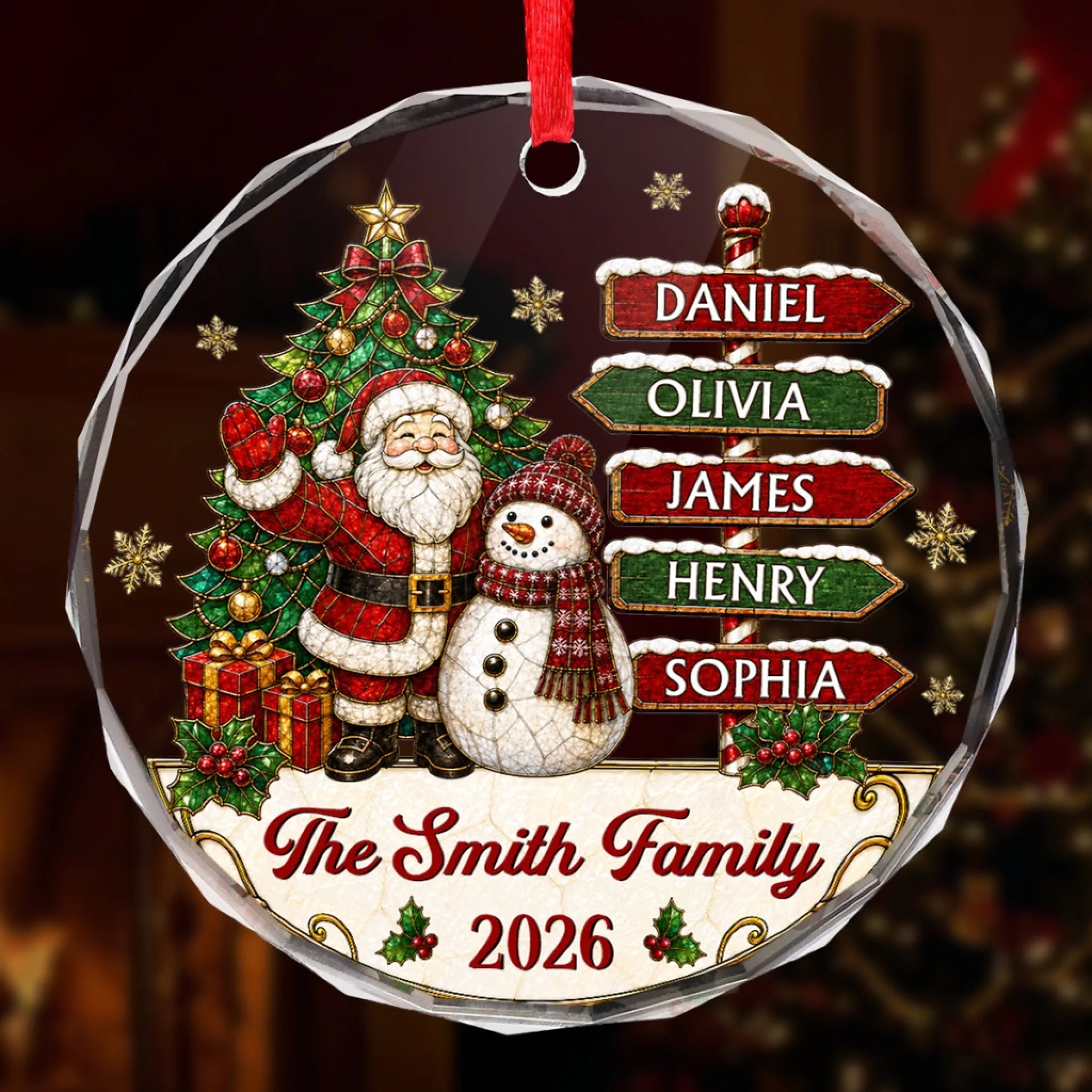 Custom Circle Glass Ornament, Personalized Christmas or Birthday Gift for Mom Dad Brother Sister