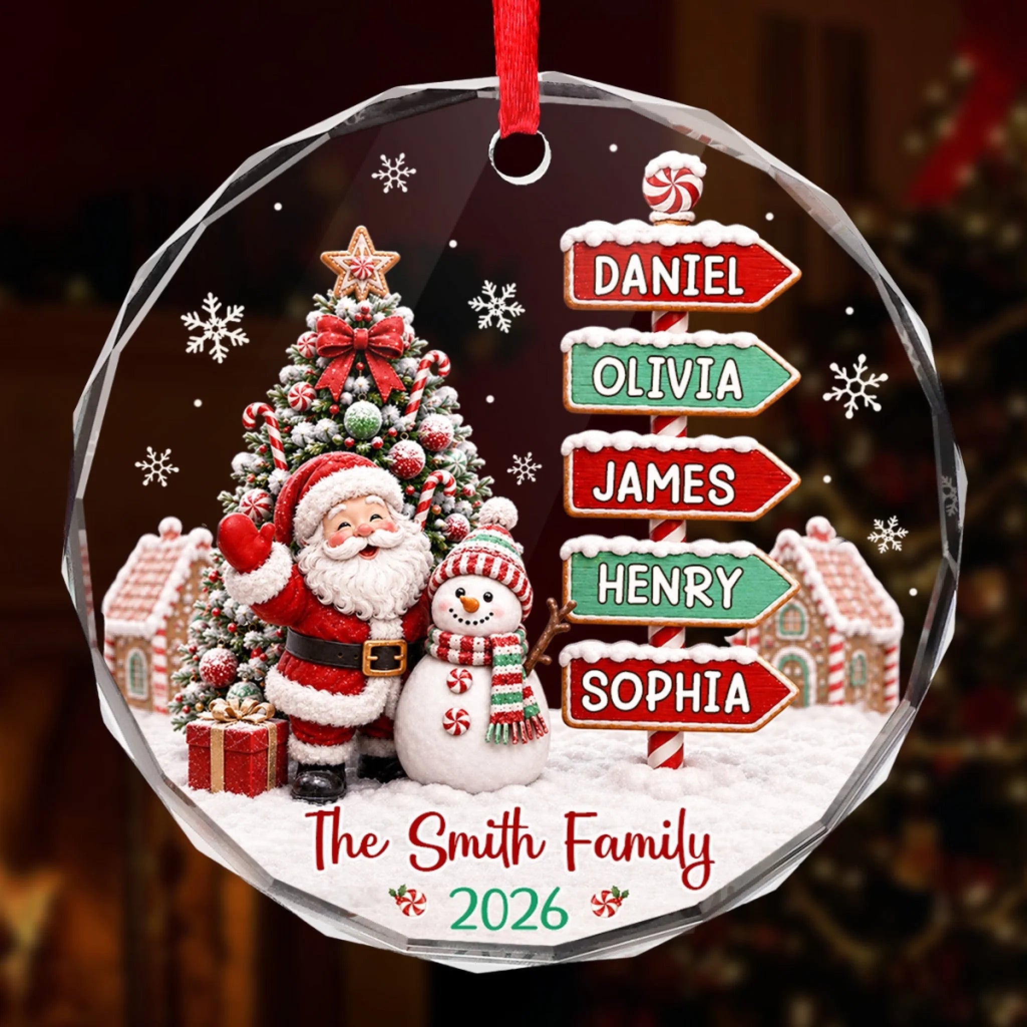 Personalized Circle Glass Ornament, Custom Christmas or Birthday Gift for Mom Dad Brother Sister