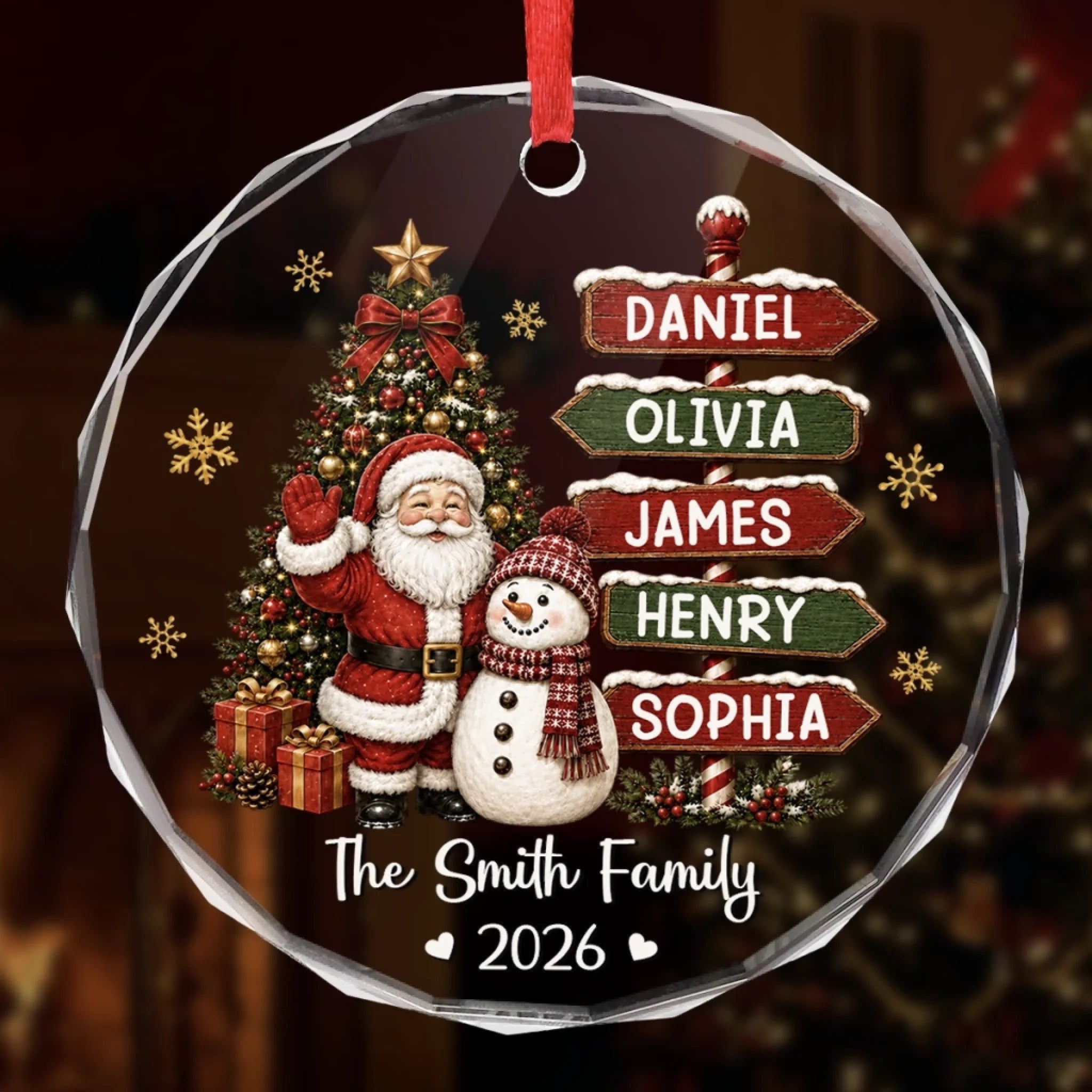 Custom Circle Glass Ornament Personalized Our Little Christmas Gift for Mom Dad Brother Sister