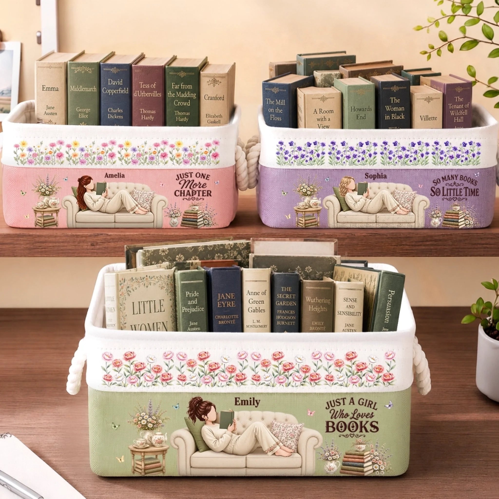 Personalized Storage Basket for Book Lovers, Custom Bookish Gift for Readers and Bookworms