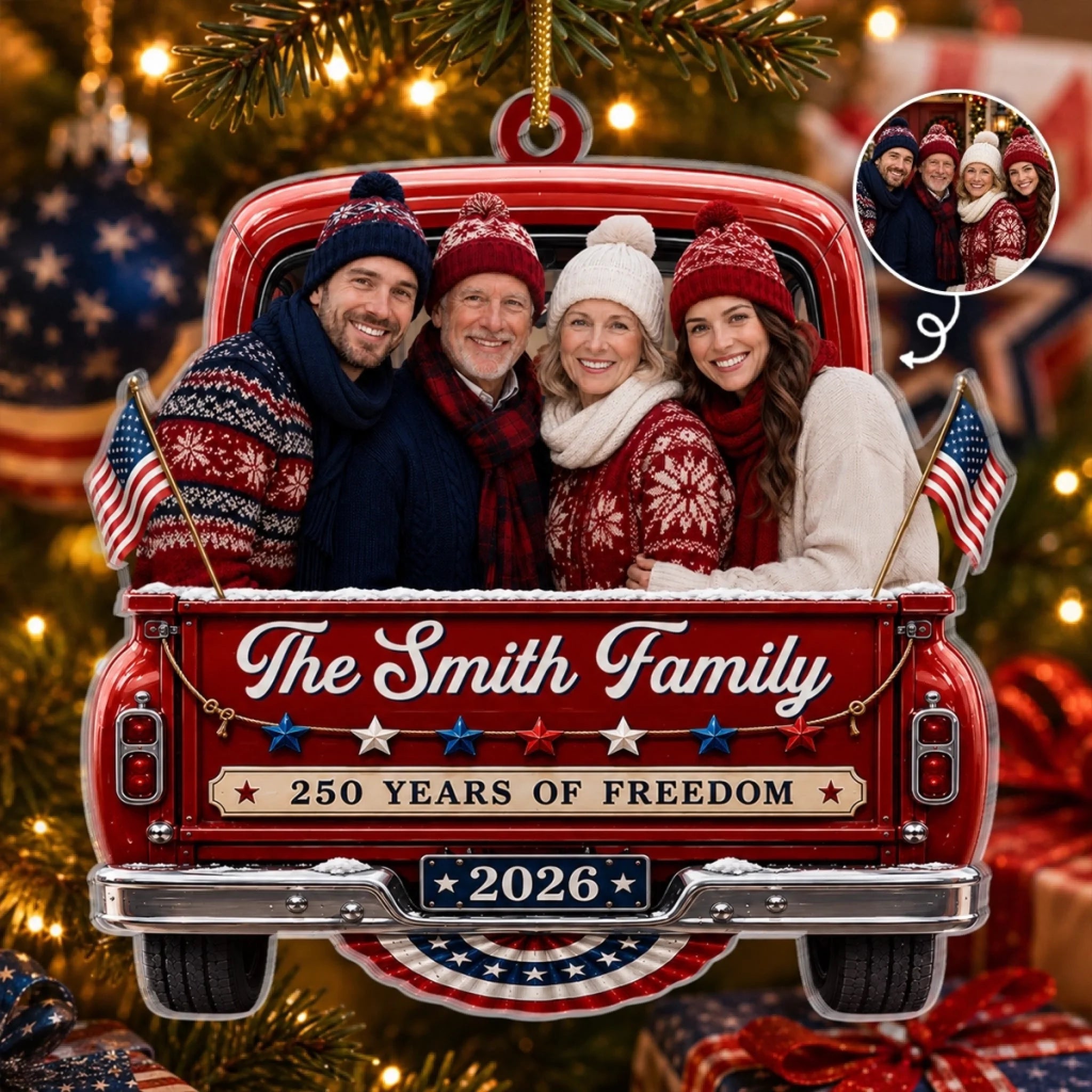 Custom Photo Acrylic Ornament - Personalized America 250th Anniversary Christmas Gift for Family