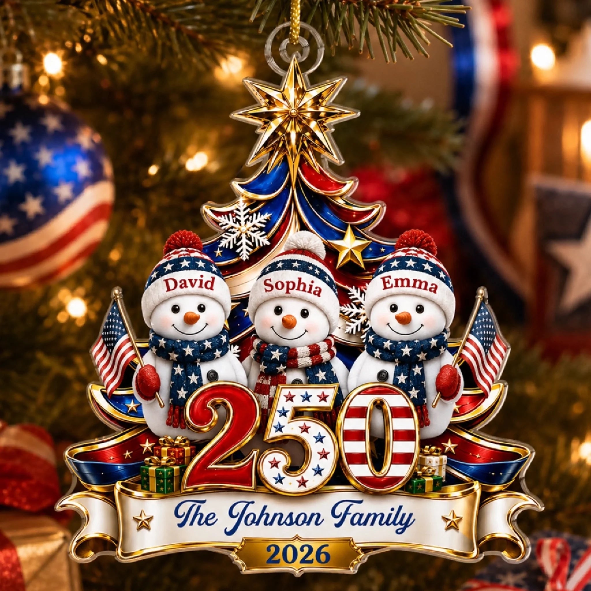 Custom Acrylic Ornament Personalized America 250th Anniversary Christmas Gift for Family