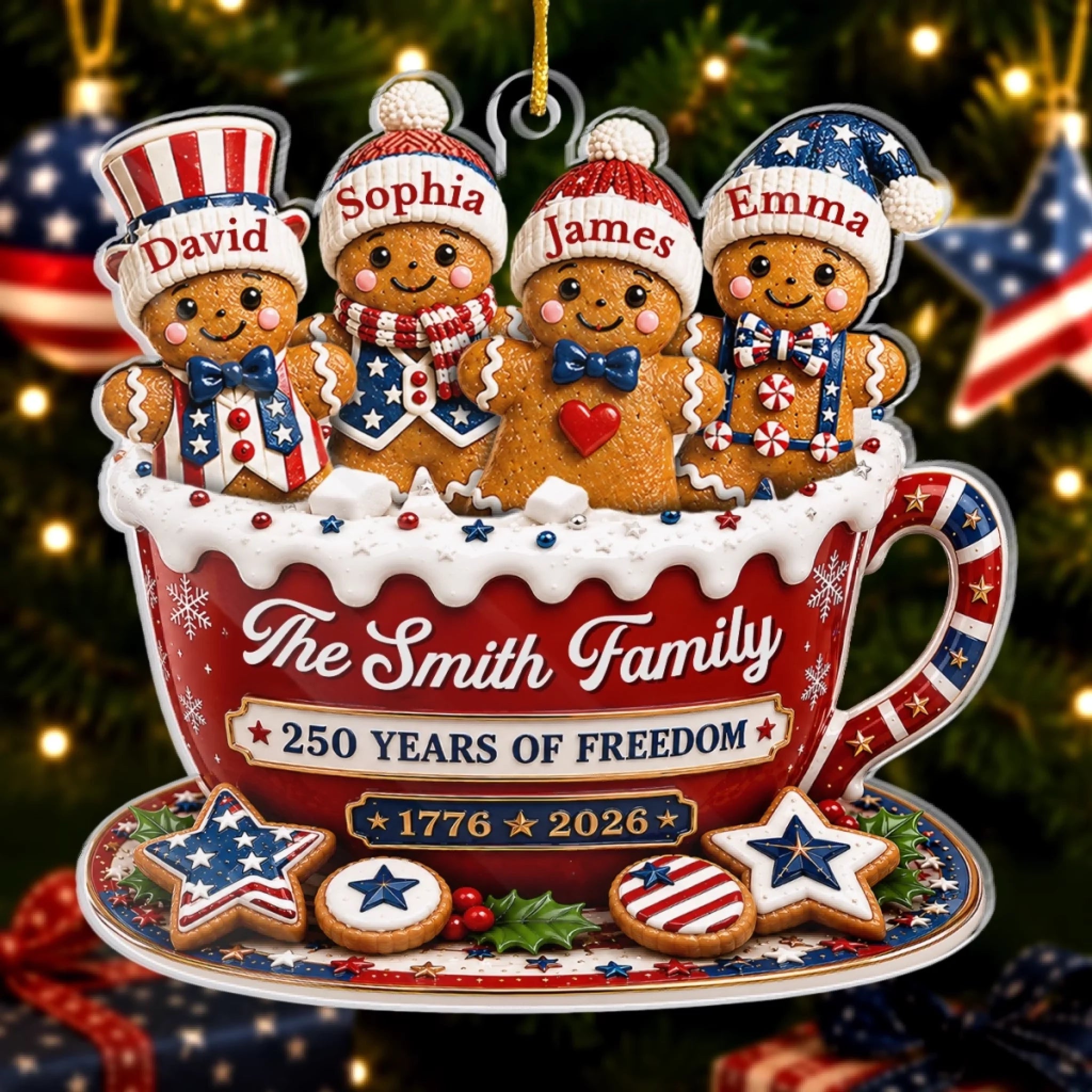 Custom Acrylic Ornament Personalized America 250th Anniversary Christmas Gift for Mom Dad Siblings
