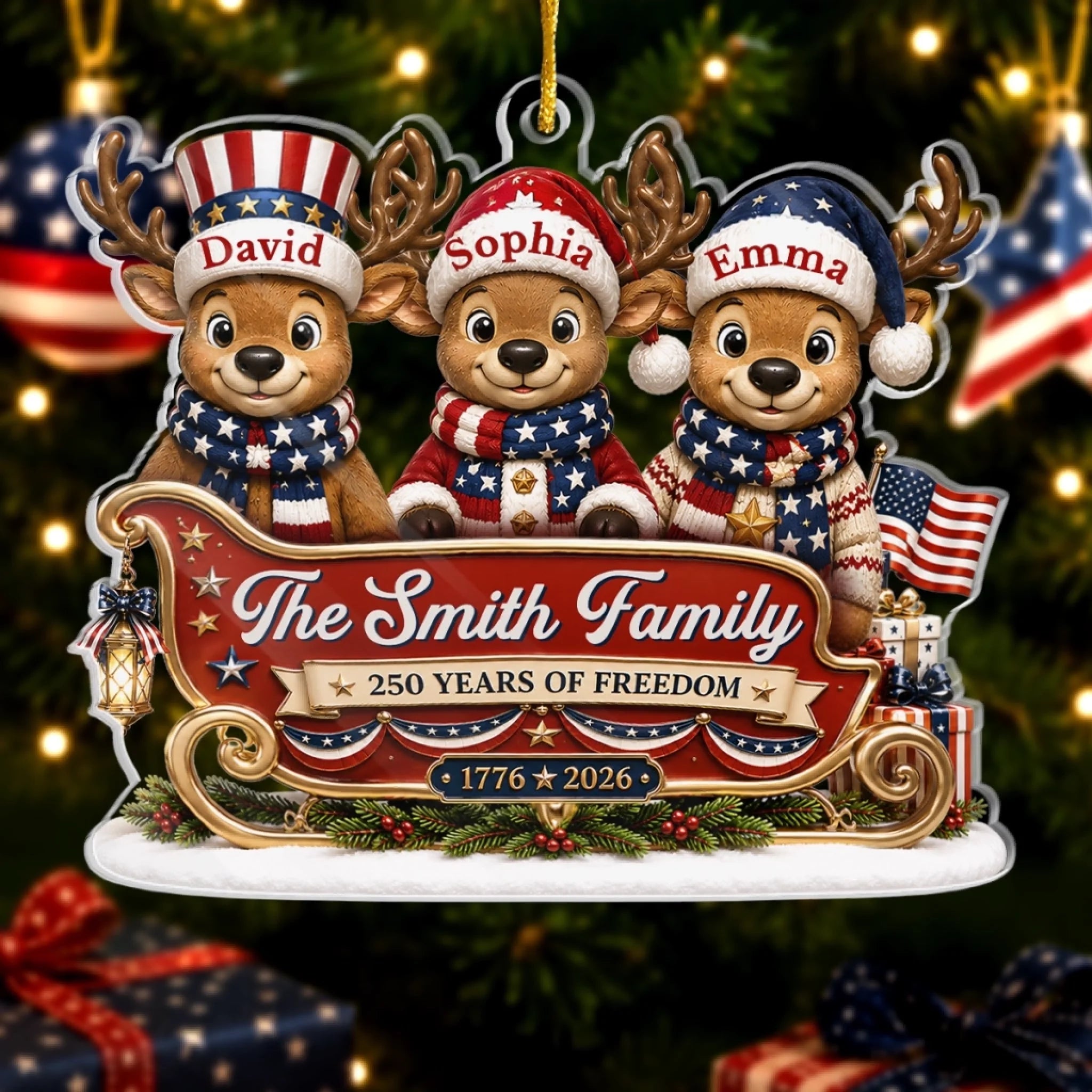 Custom Acrylic Ornament Personalized America 250th Anniversary Christmas Gift for Mom Dad Brother Sister