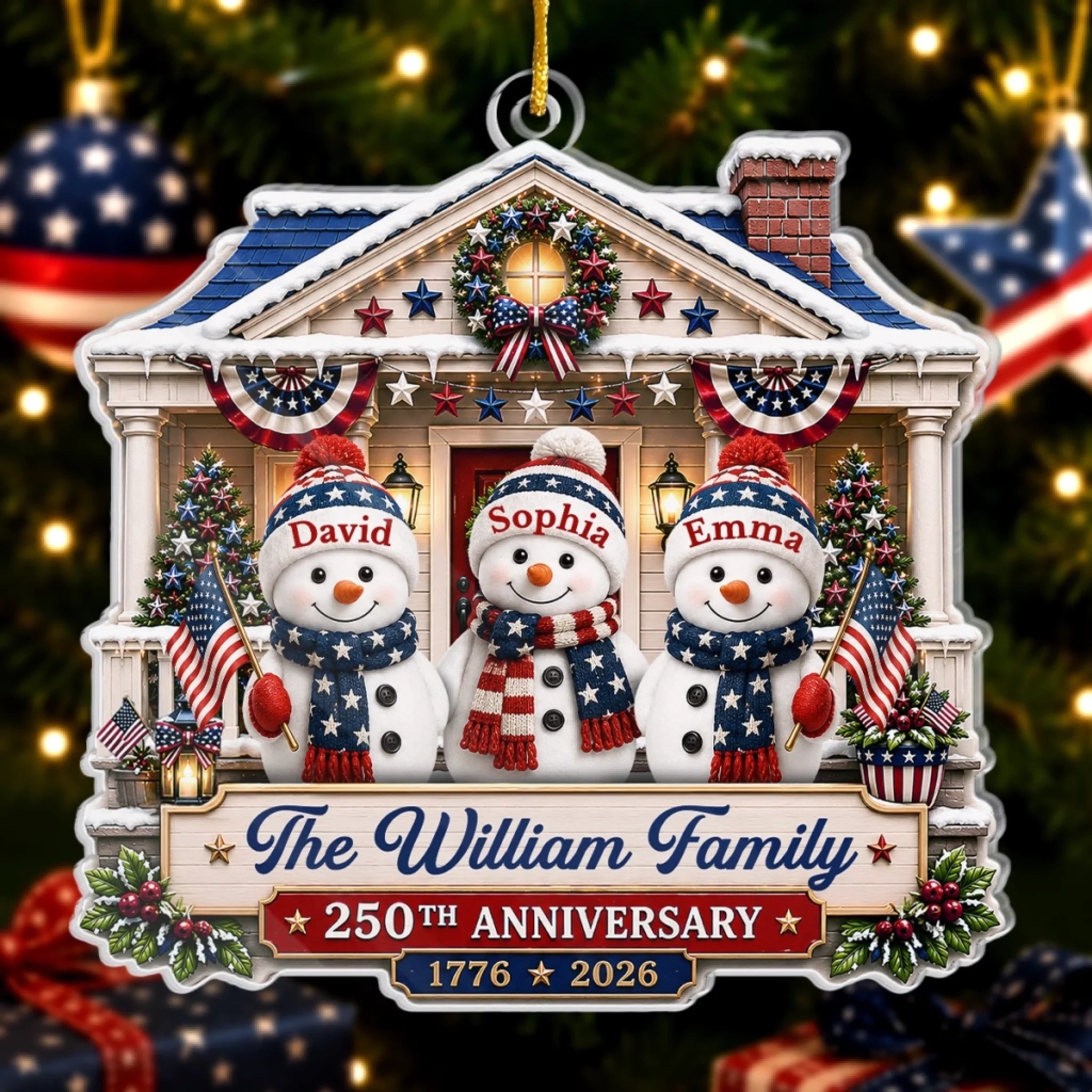Custom Acrylic Ornament Personalized America 250th Anniversary Patriotic Christmas Gift for Family