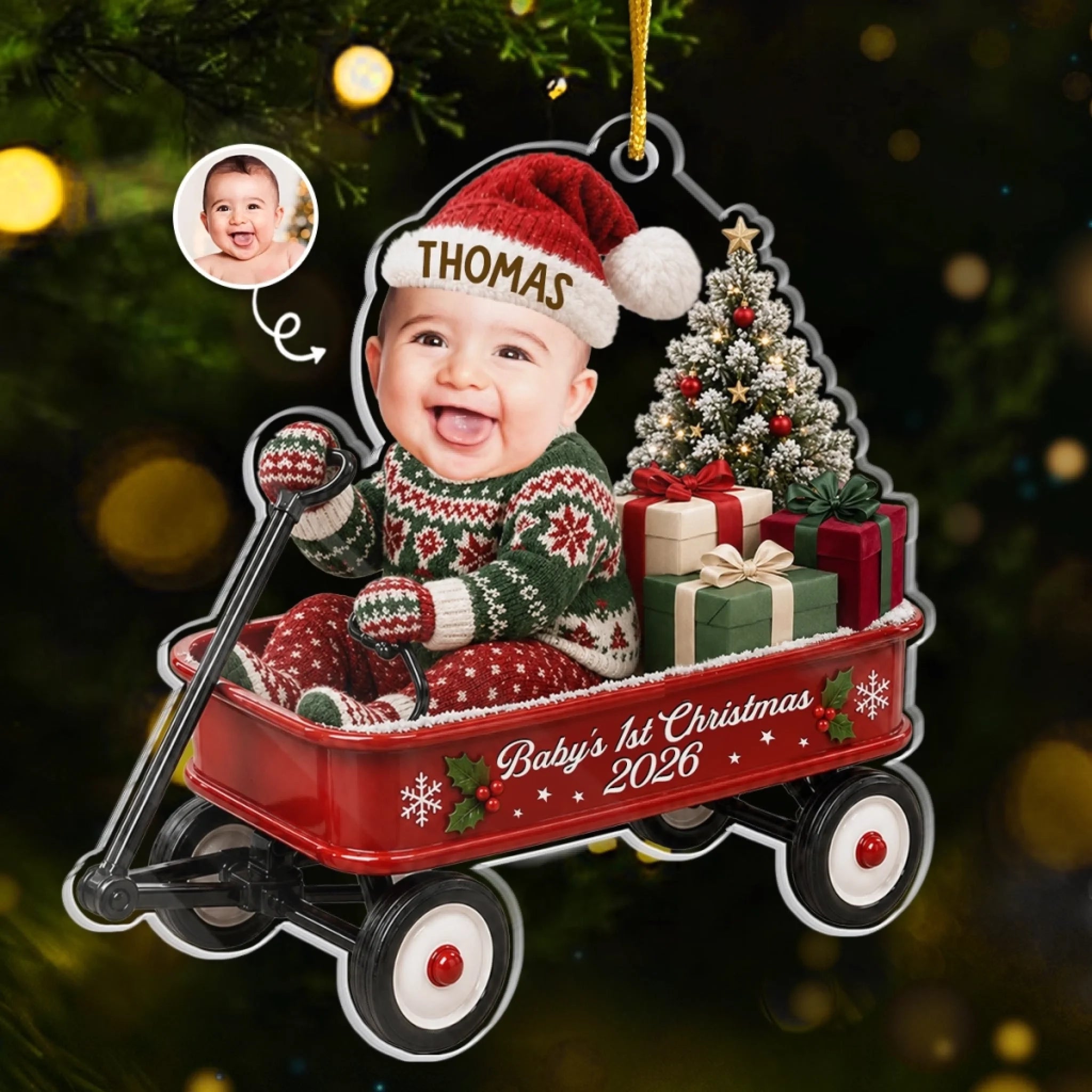 Custom Photo First Christmas Acrylic Ornament Personalized Baby Gift for New Parents