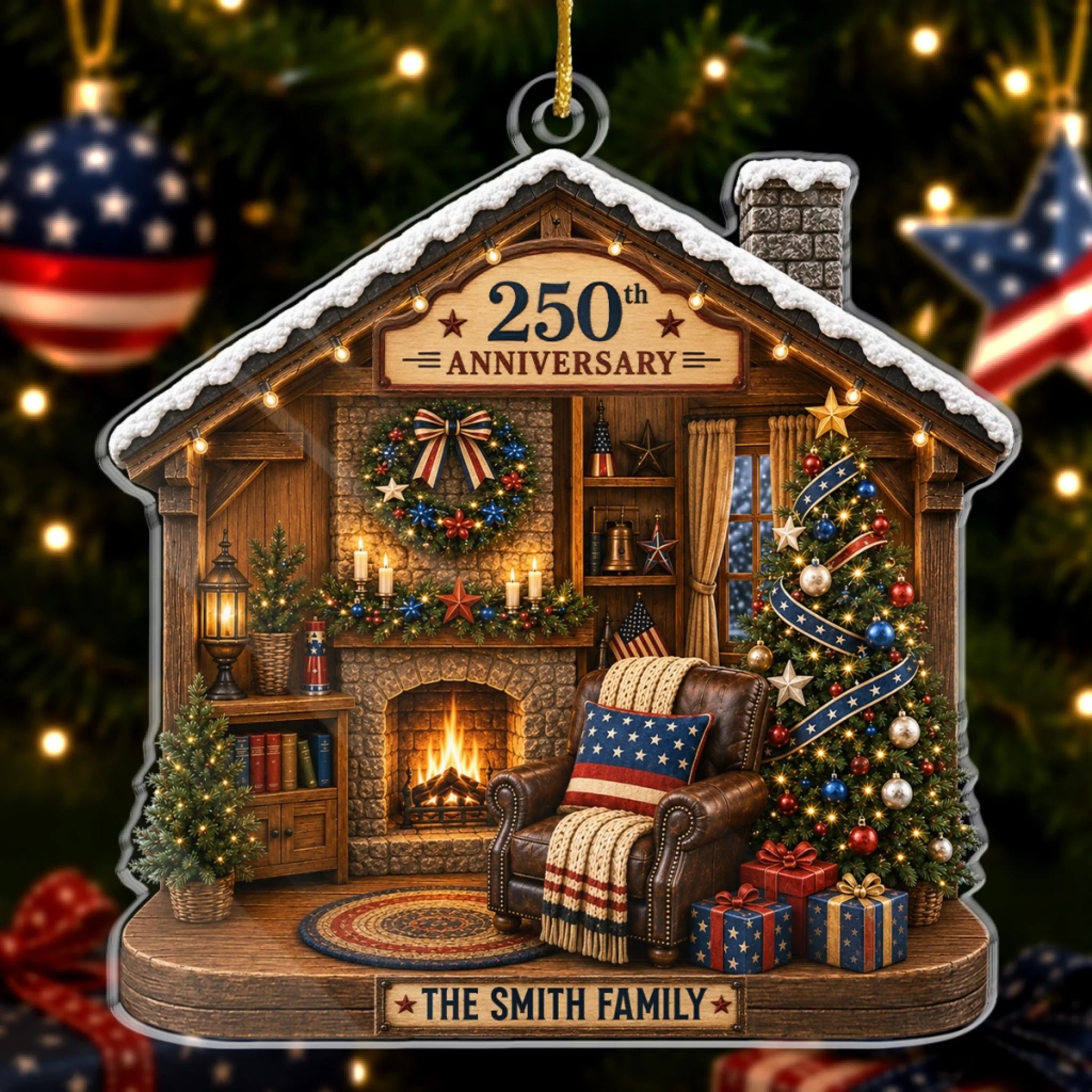 Custom Acrylic Ornament - Personalized America 250th Anniversary Christmas Gift for Family