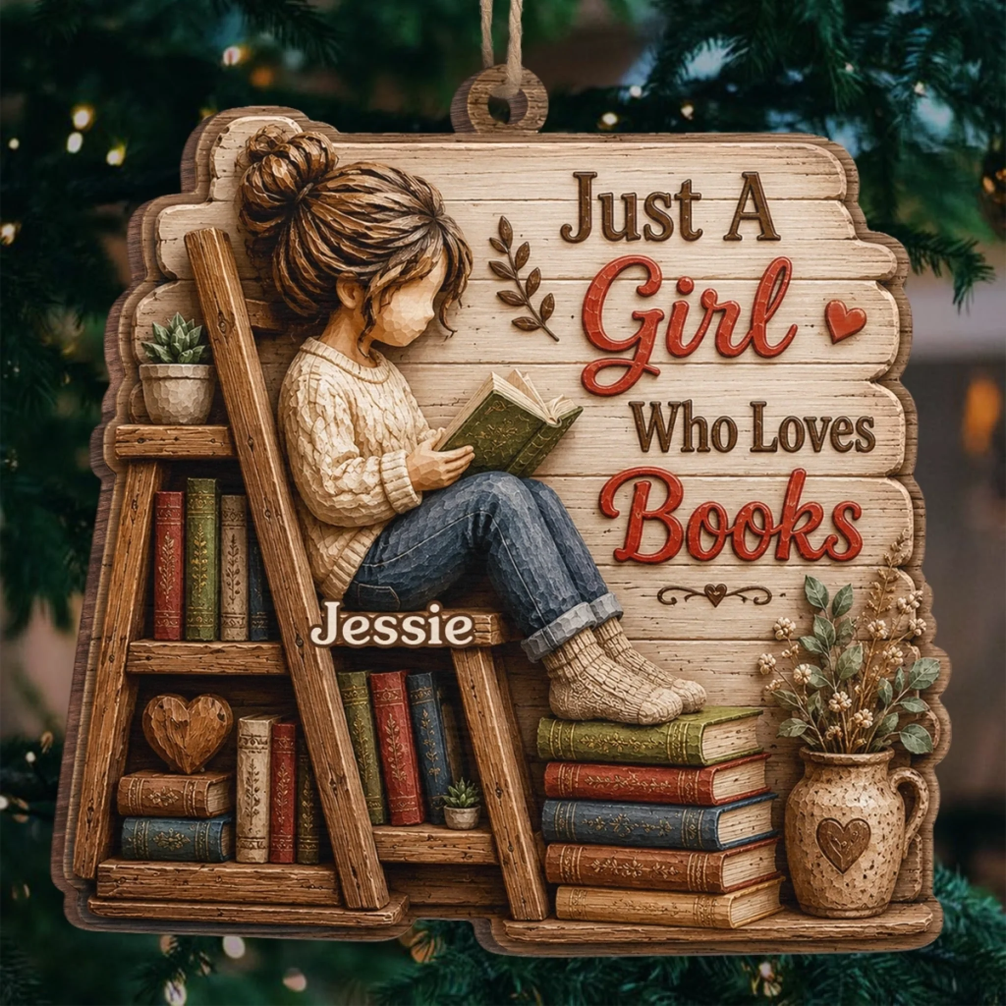 Custom Wood Ornament Personalized Christmas Gift for Book Lovers Bookworms and Readers