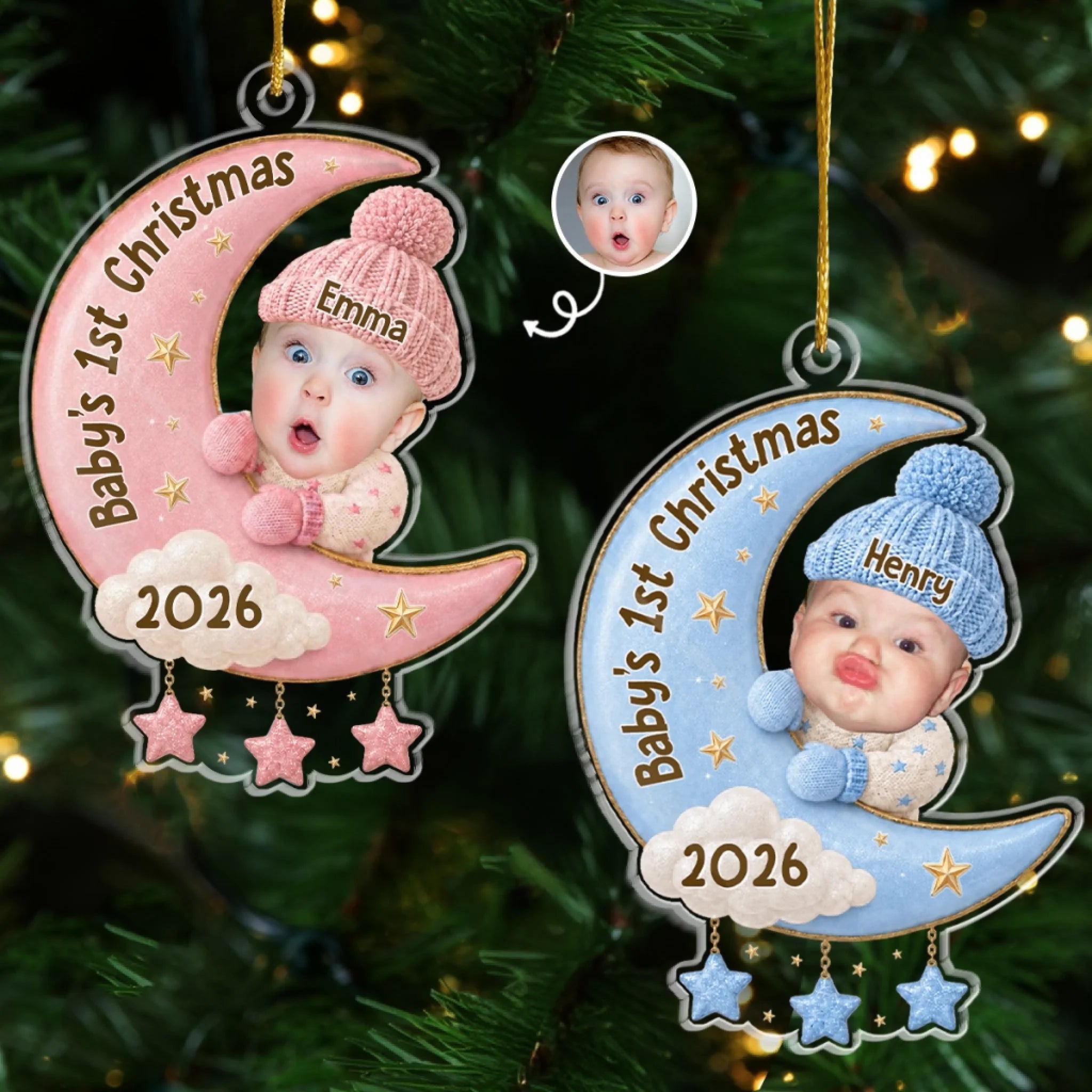 Custom Photo First Christmas Acrylic Ornament, Personalized Baby Gift for New Parents