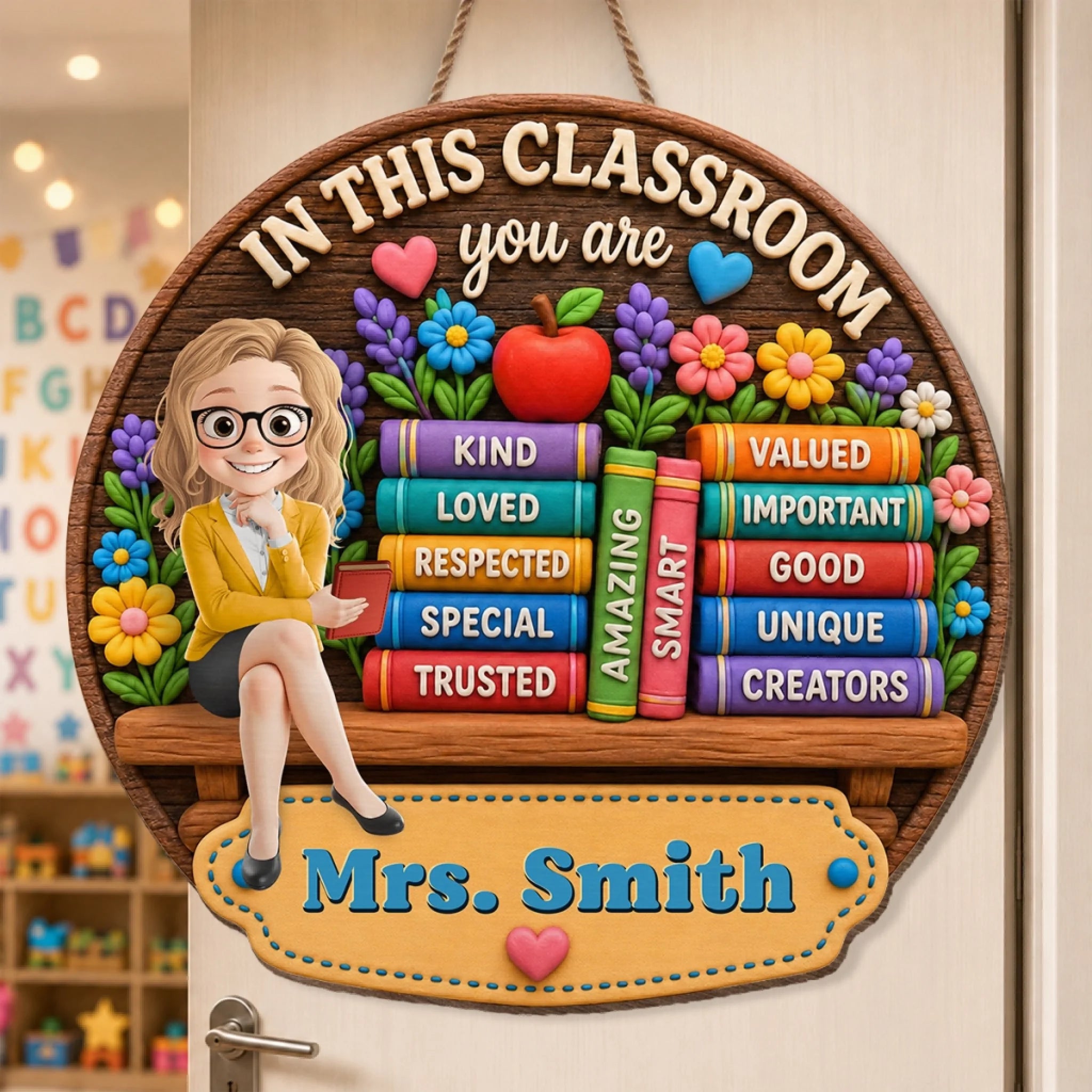 Custom Classroom Decor Wood Sign, Personalized Back to School Teacher Gift, Inspire Love and Teach