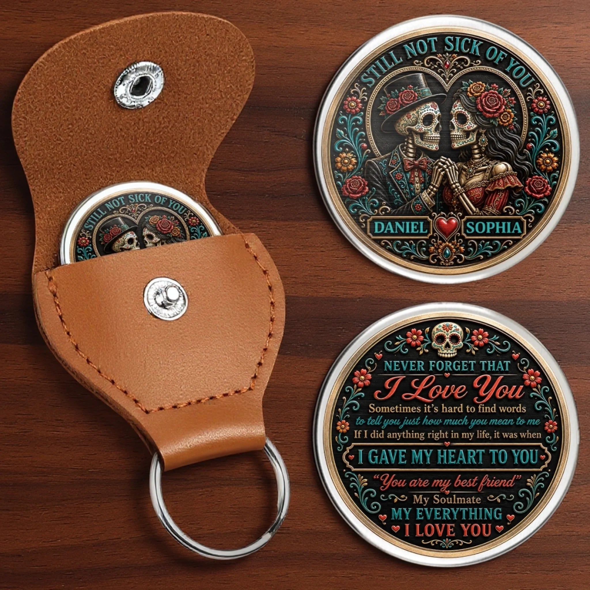 Custom Day of the Dead Pocket Hug, Personalized Anniversary or Wedding Gift for Husband, Wife or Couples