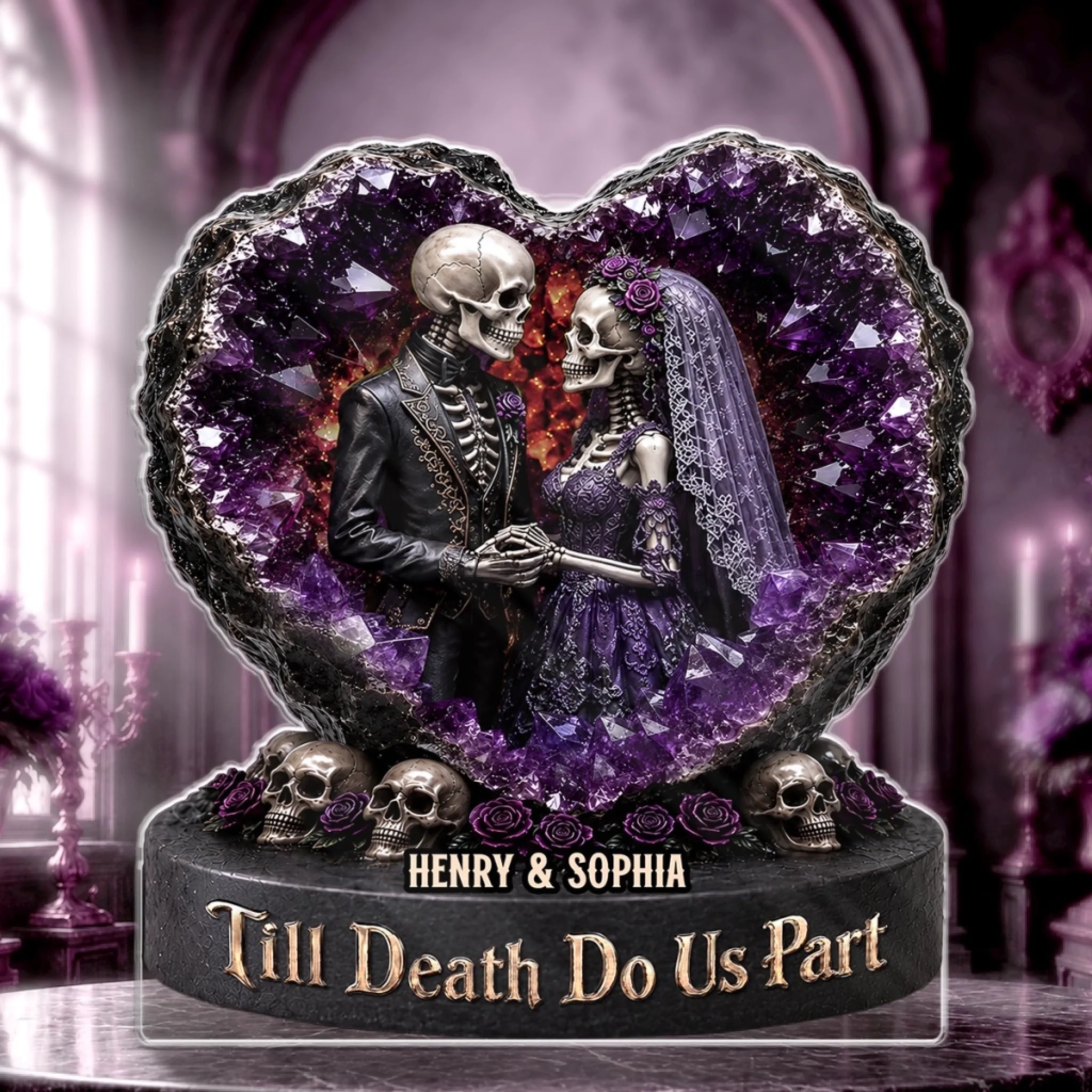 Custom Gothic Skeleton Acrylic Plaque, Hauntingly In Love Personalized Halloween Anniversary Gift
