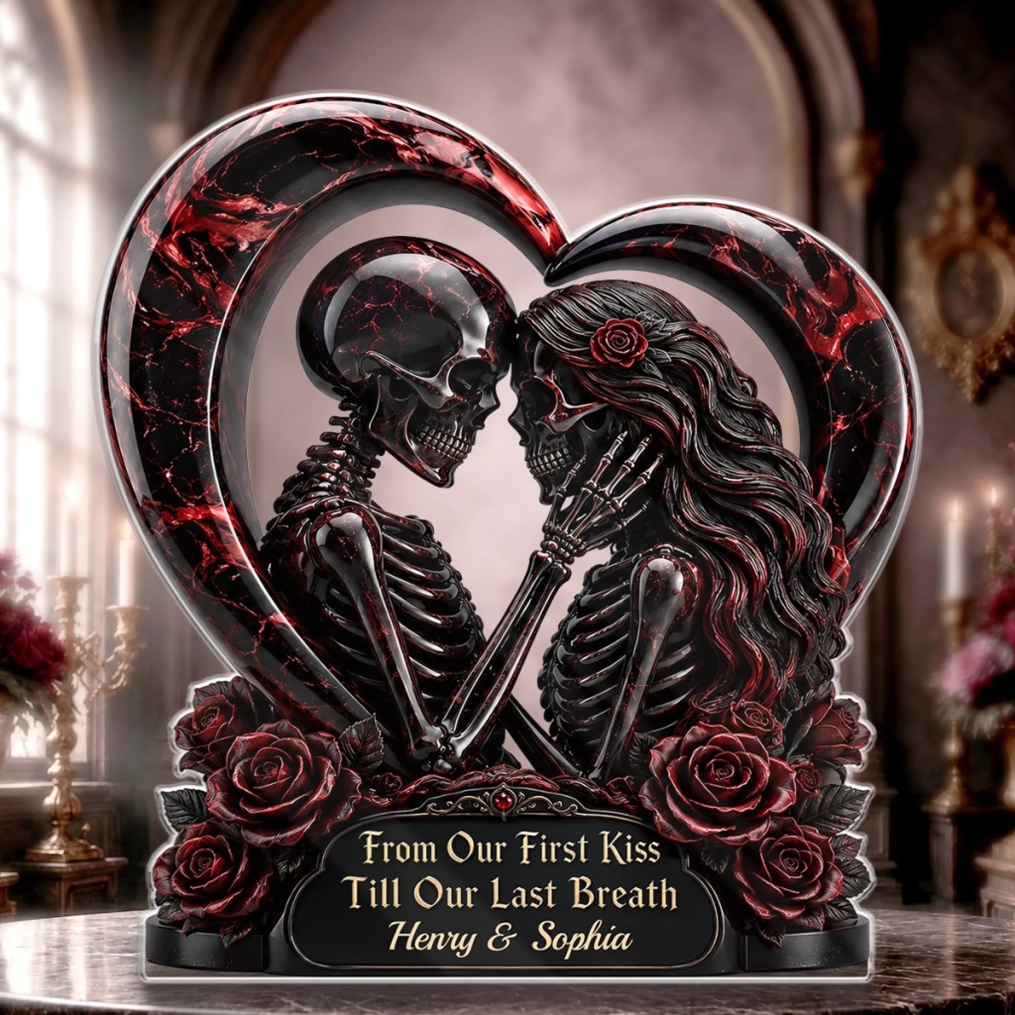 Custom Gothic Skeleton Acrylic Plaque Personalized Halloween Decor Anniversary Gift for Couples