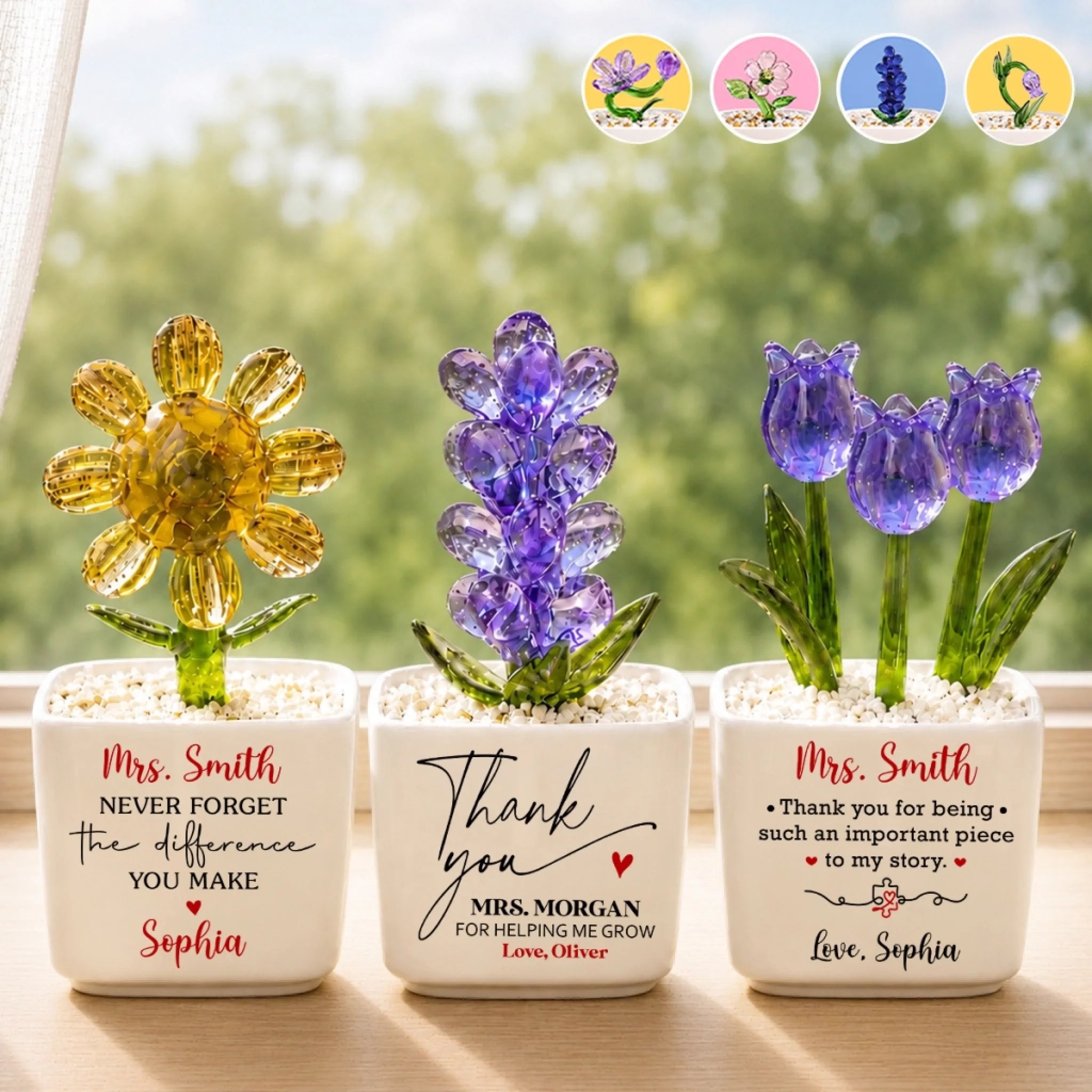 Custom Glass Everlasting Flowers, Personalized Teacher Appreciation Back to School Gift