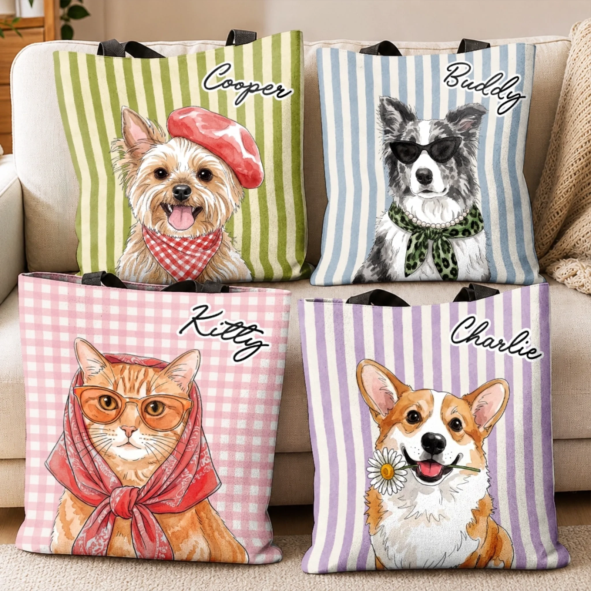 Custom Photo All-Over Print Tote Bag, Personalized Birthday Gift for Dog Cat Lovers and Pet Parents