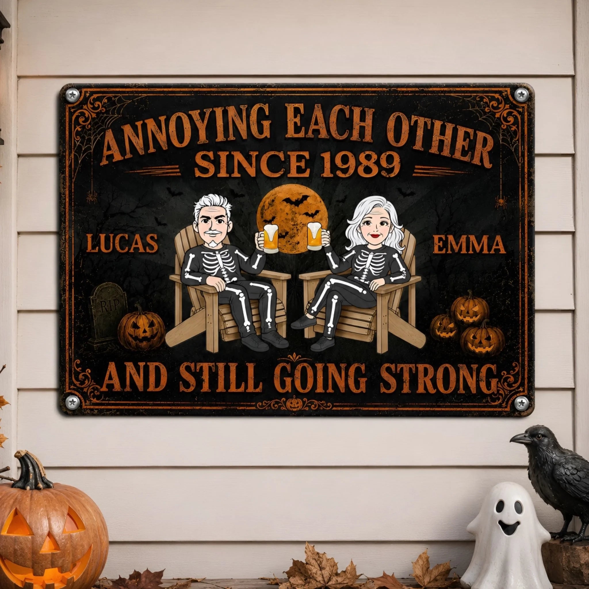 Custom Pumpkin Home Decor Metal Sign Personalized Halloween Wedding Anniversary Gift for Couples