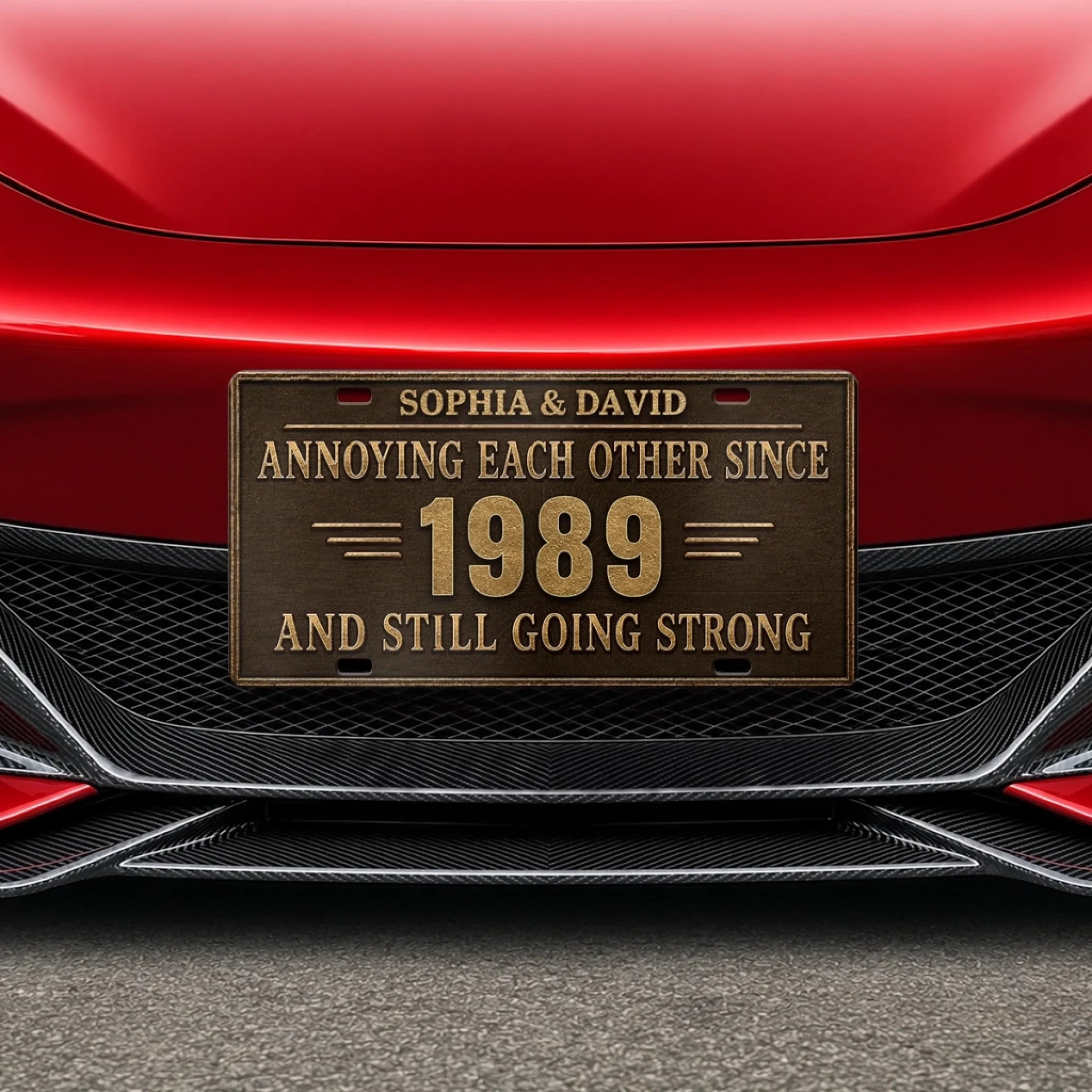 Custom License Plate Personalized Anniversary Wedding Gift for Husband Wife Him Her Love Never Gets Old