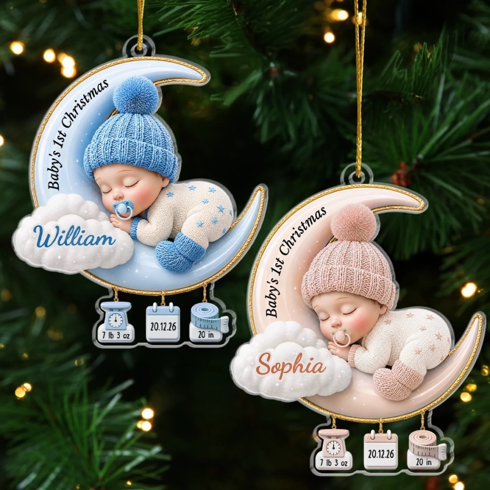 Custom First Christmas Acrylic Ornament Personalized Baby Keepsake Gift for New Parents Sweet Dreams Little Angel