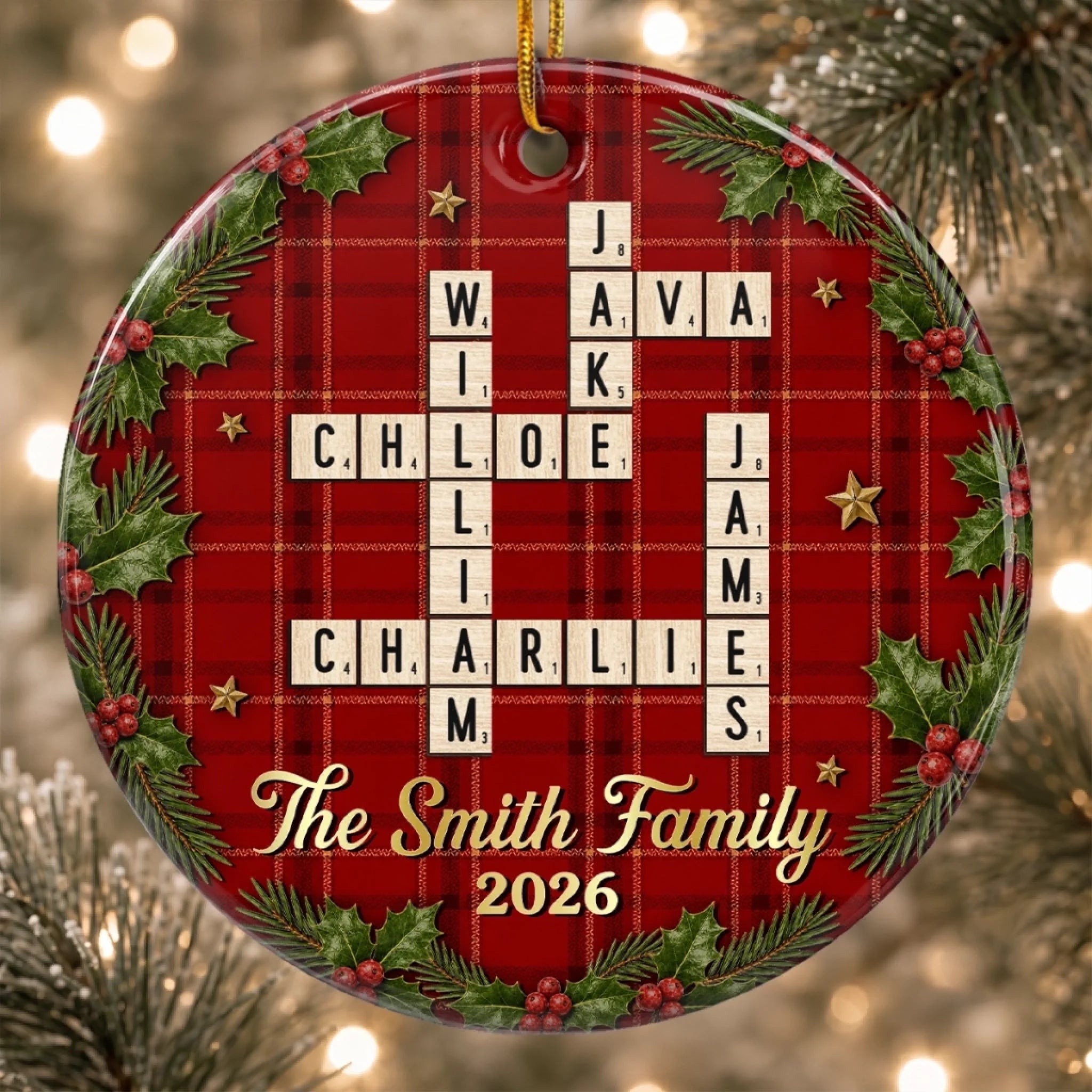 Custom Scrabble Ceramic Ornament, Personalized Home Is Christmas Gift for Mom Dad Siblings