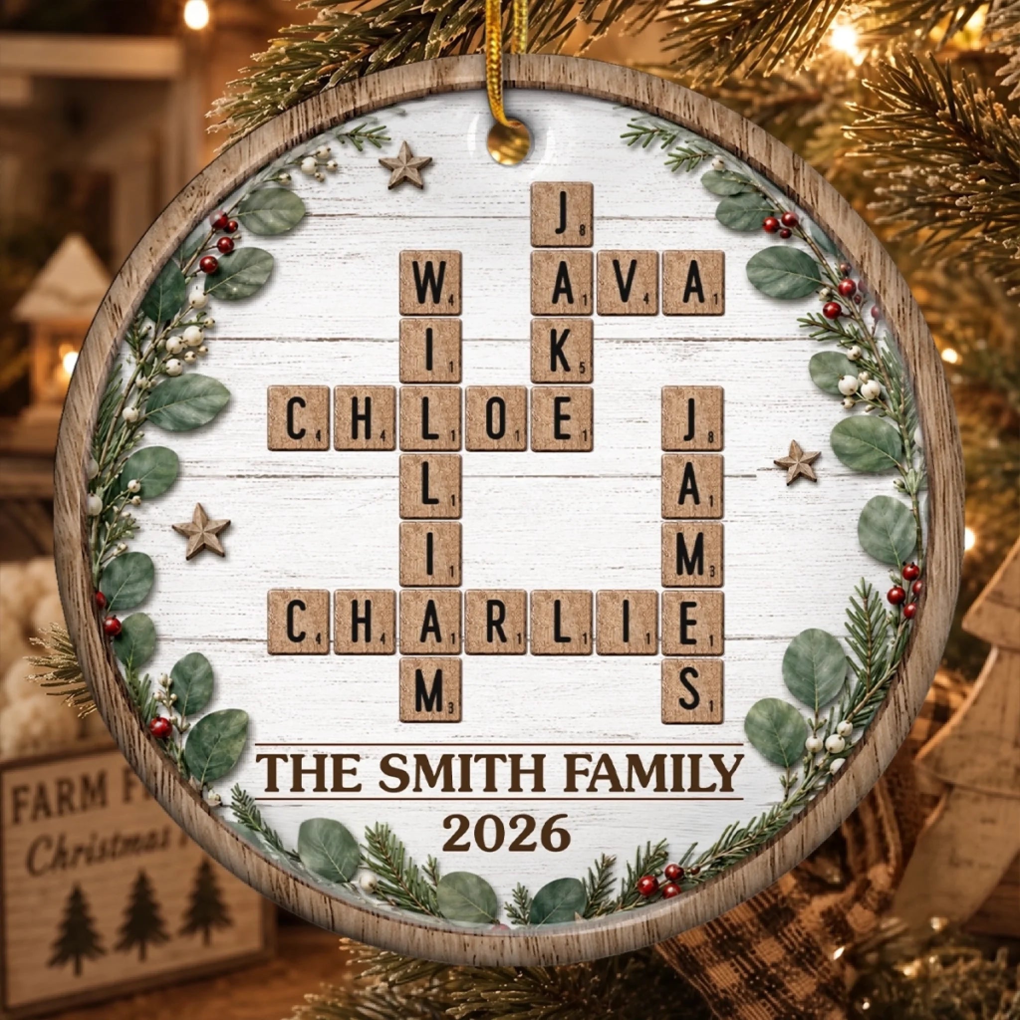 Personalized Scrabble Style Ceramic Ornament, Custom Christmas or Birthday Gift for Family