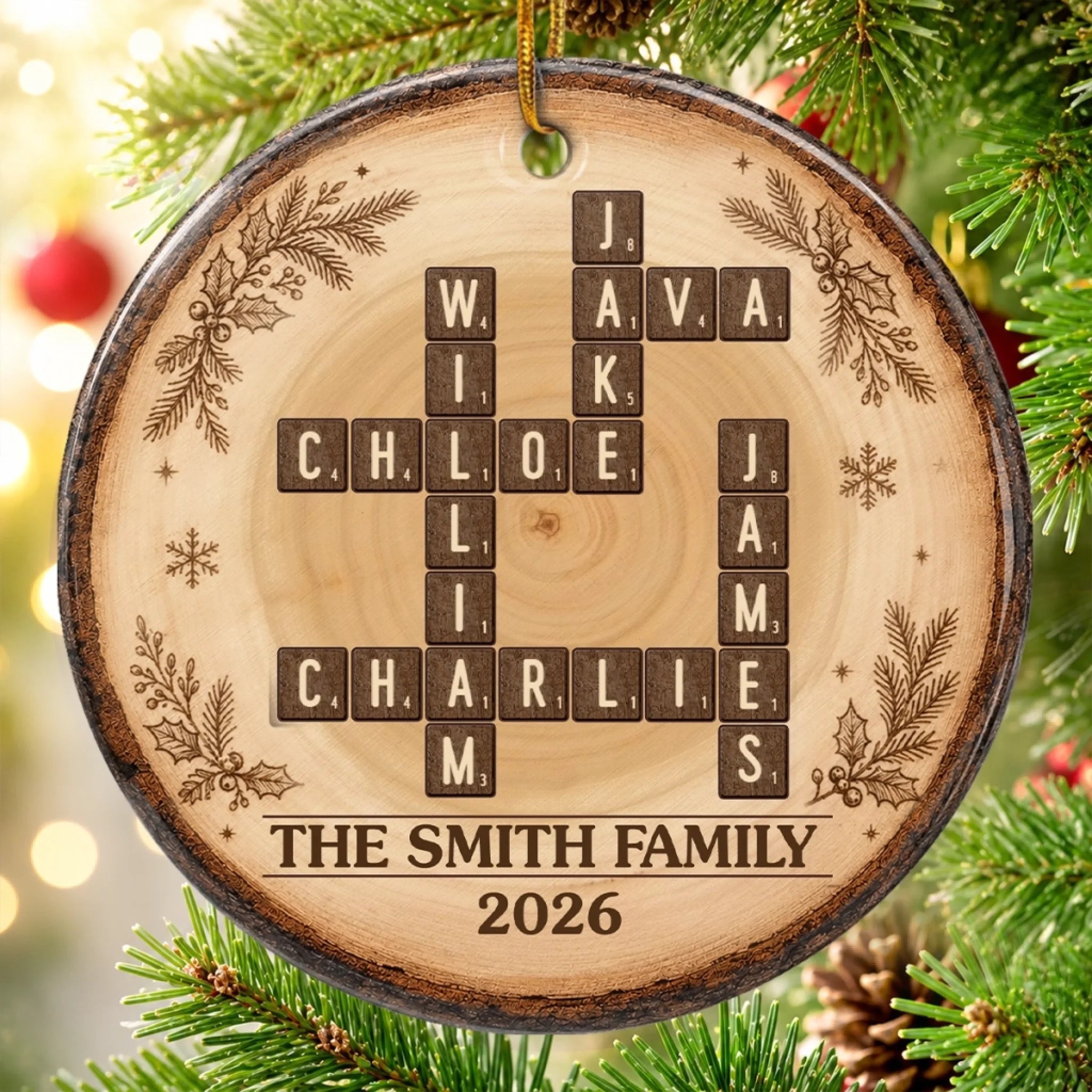 Custom Scrabble Ceramic Ornament Personalized Christmas or Birthday Gift for Mom Dad Siblings