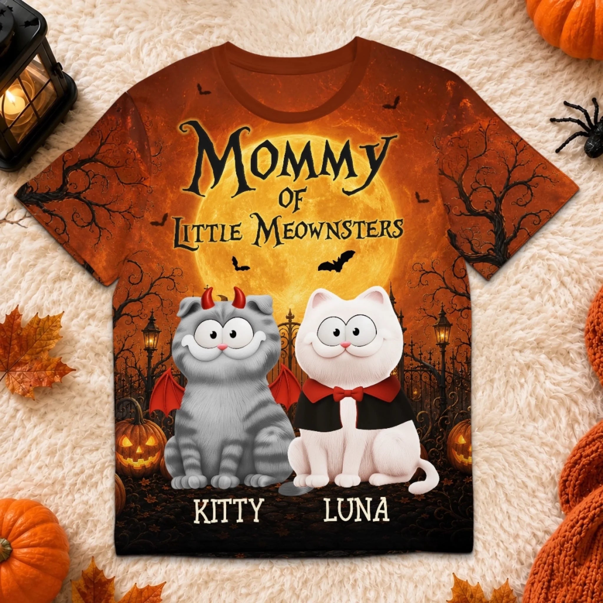 Custom Pumpkin Purr Patrol T-Shirt, Personalized Halloween Birthday Gift for Cat Mom or Dad