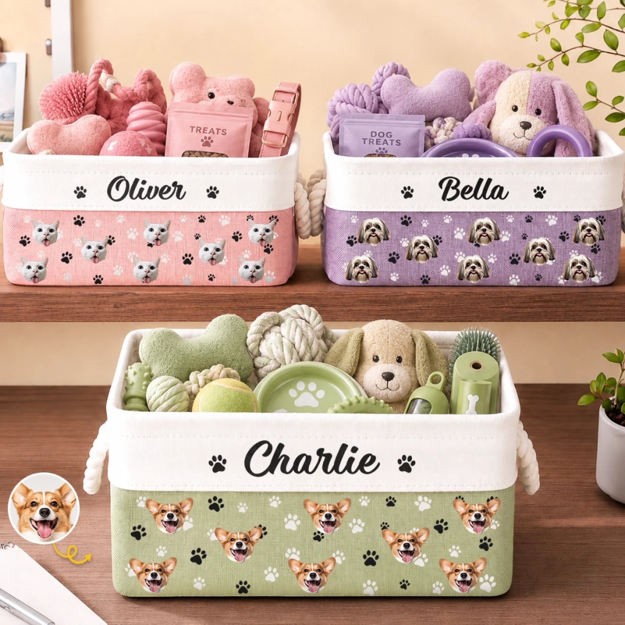 Custom Photo Storage Basket Personalized Pet Lover Birthday Gift for Dog Moms Dads and Cat Owners