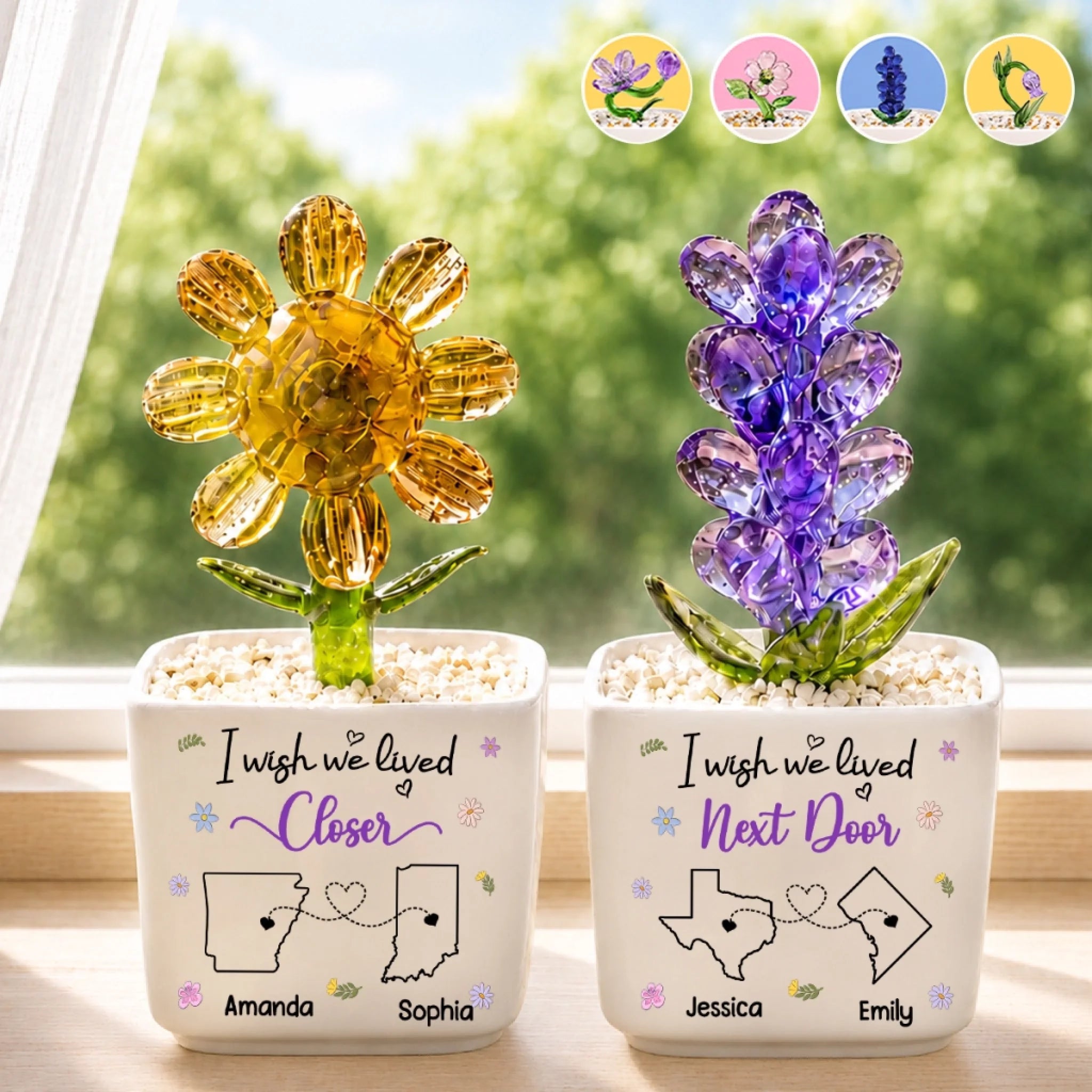 Custom Long Distance Glass Everlasting Flowers Personalized Best Friend Birthday Gift for Women