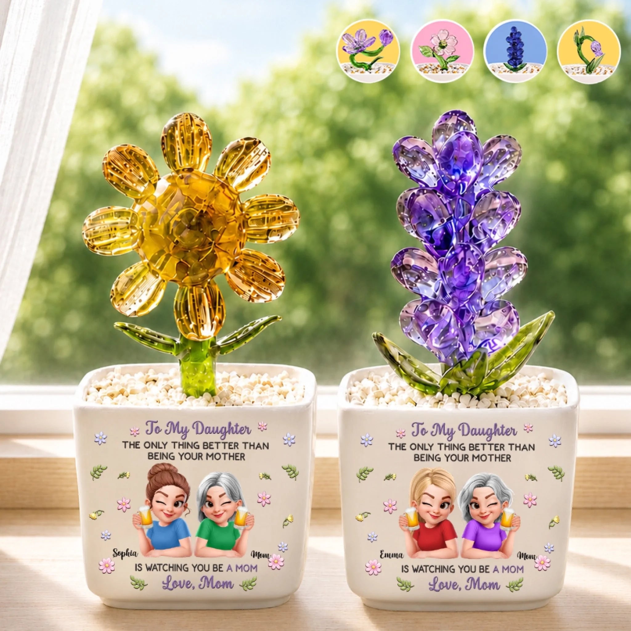 Custom Glass Everlasting Flowers, Personalized Birthday Gift for Daughter or New Mom