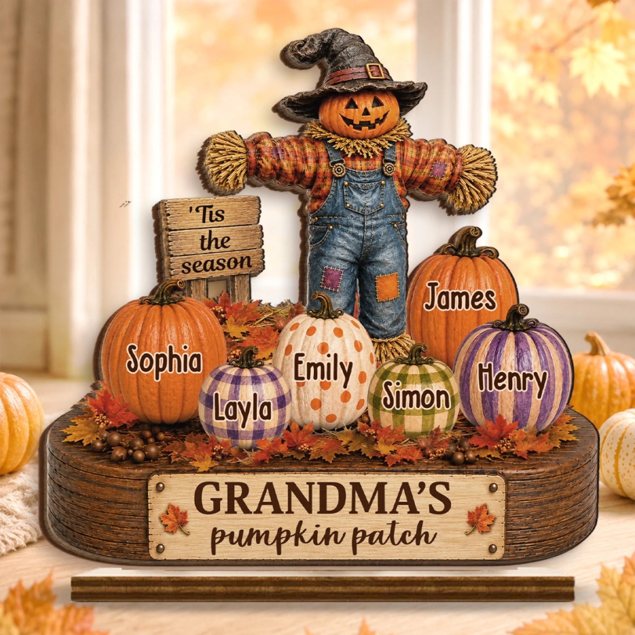 Custom Pumpkin 2-Layered Wooden Plaque With Flat Stand - Personalized Fall Birthday Gift for Mom or Grandma