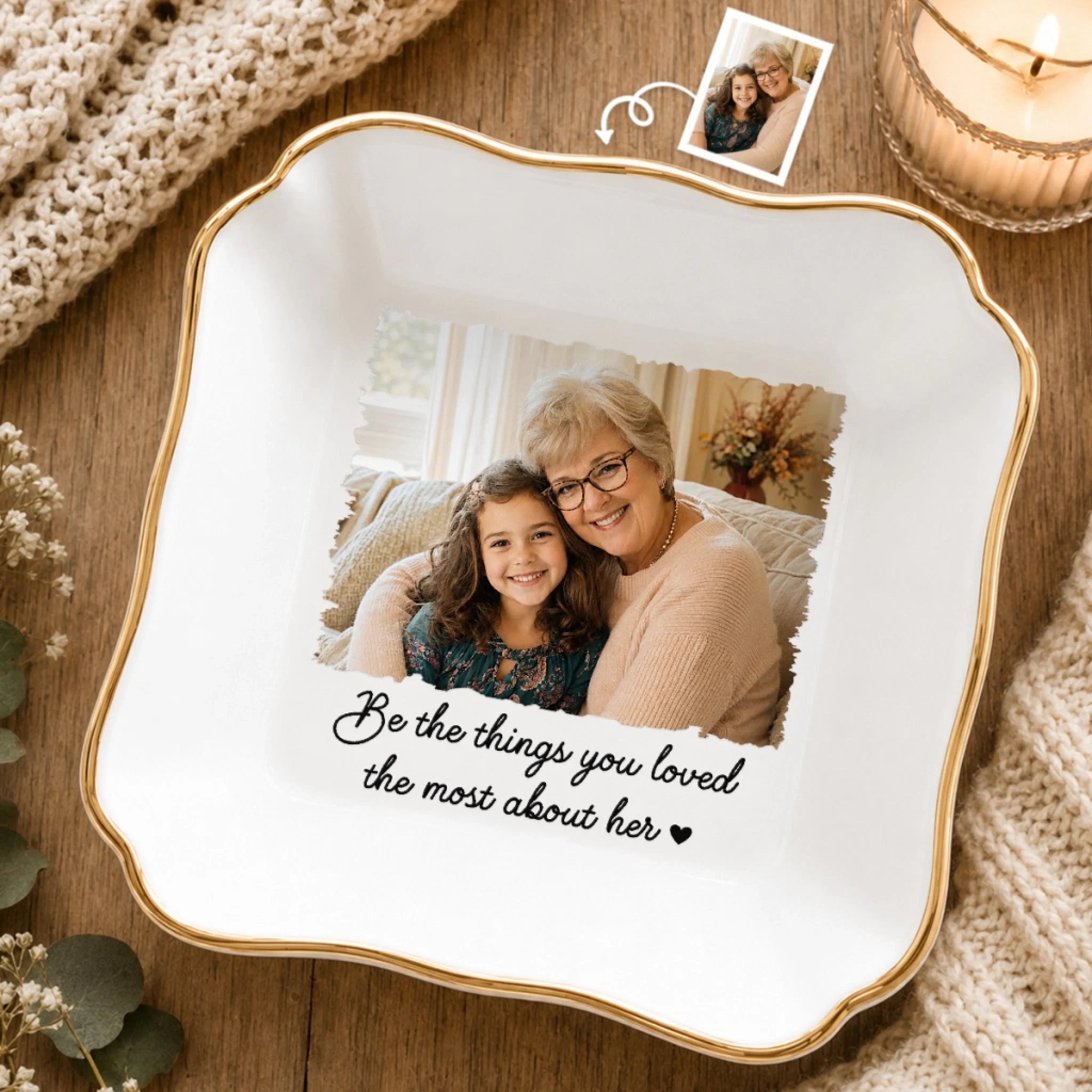 Custom Photo Jewelry Dish, Personalized Memorial Sympathy Gift for Loss of Mom or Dad
