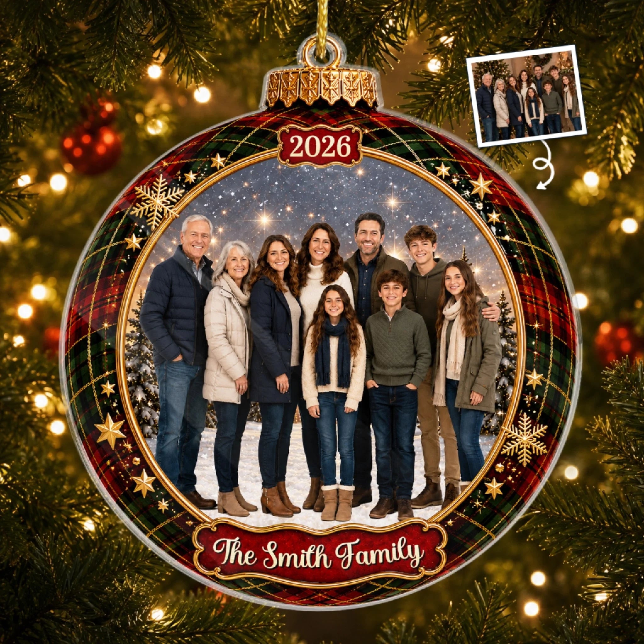 Custom Photo Acrylic Ornament, Personalized Christmas Birthday Gift for Family, Love Makes a Family Whole