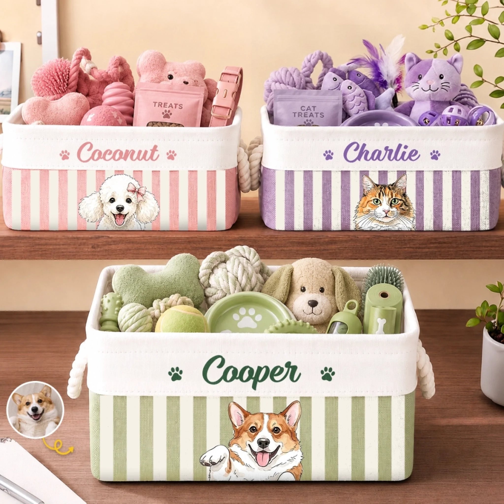 Custom Photo Storage Basket Personalized Birthday Gift for Dog Cat Lovers and Pet Owners