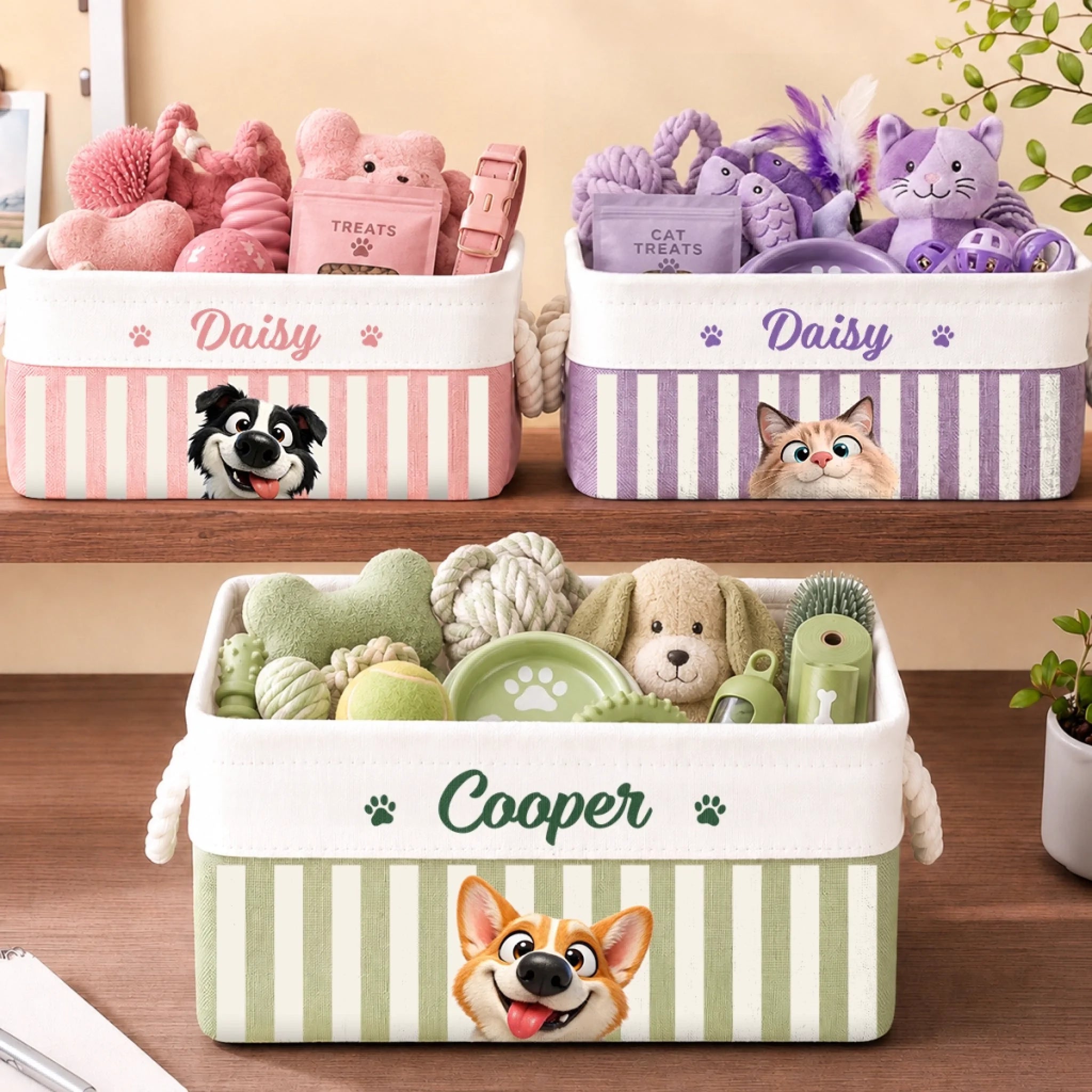 Custom Storage Basket for Dog & Cat Lovers, Personalized Birthday Gift for Pet Moms and Dads