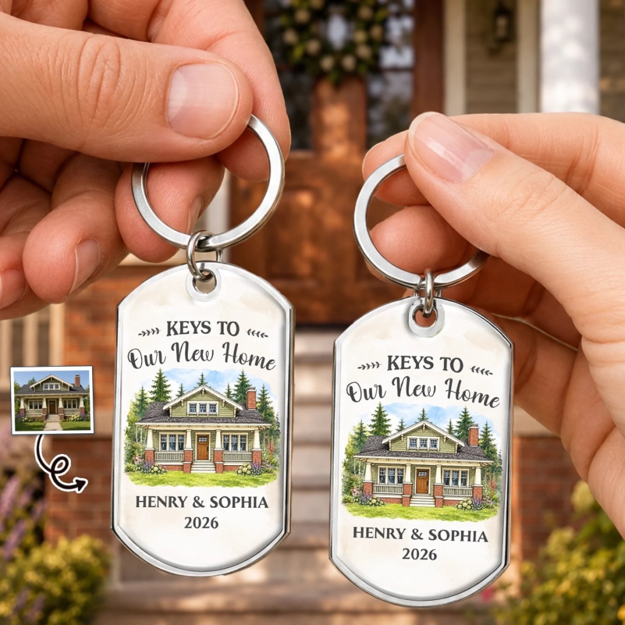 Custom Photo New Home Keychain, Personalized Love Built This Home Gift for Anniversary, Wedding or Christmas