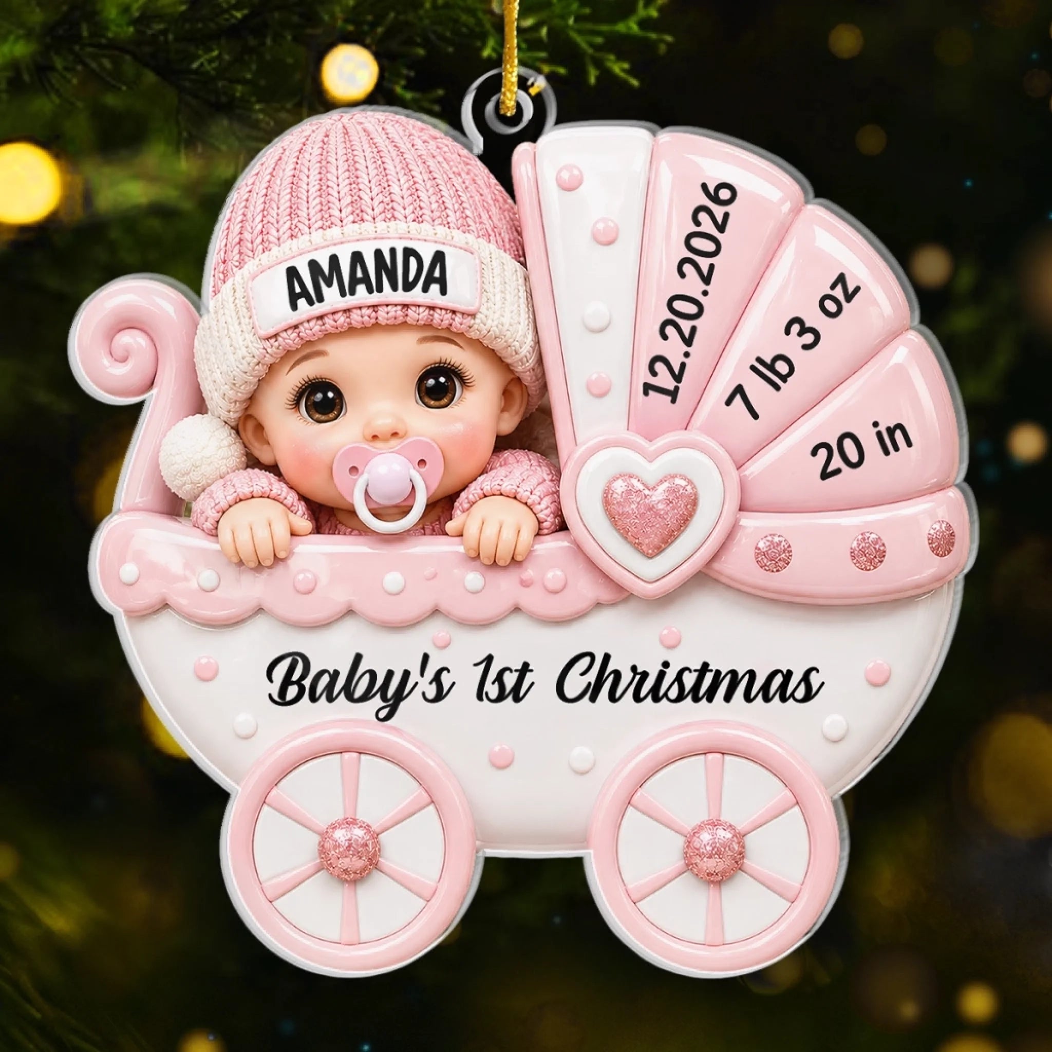 Custom First Christmas Acrylic Ornament Personalized Baby Shower Gender Reveal Gift for New Parents